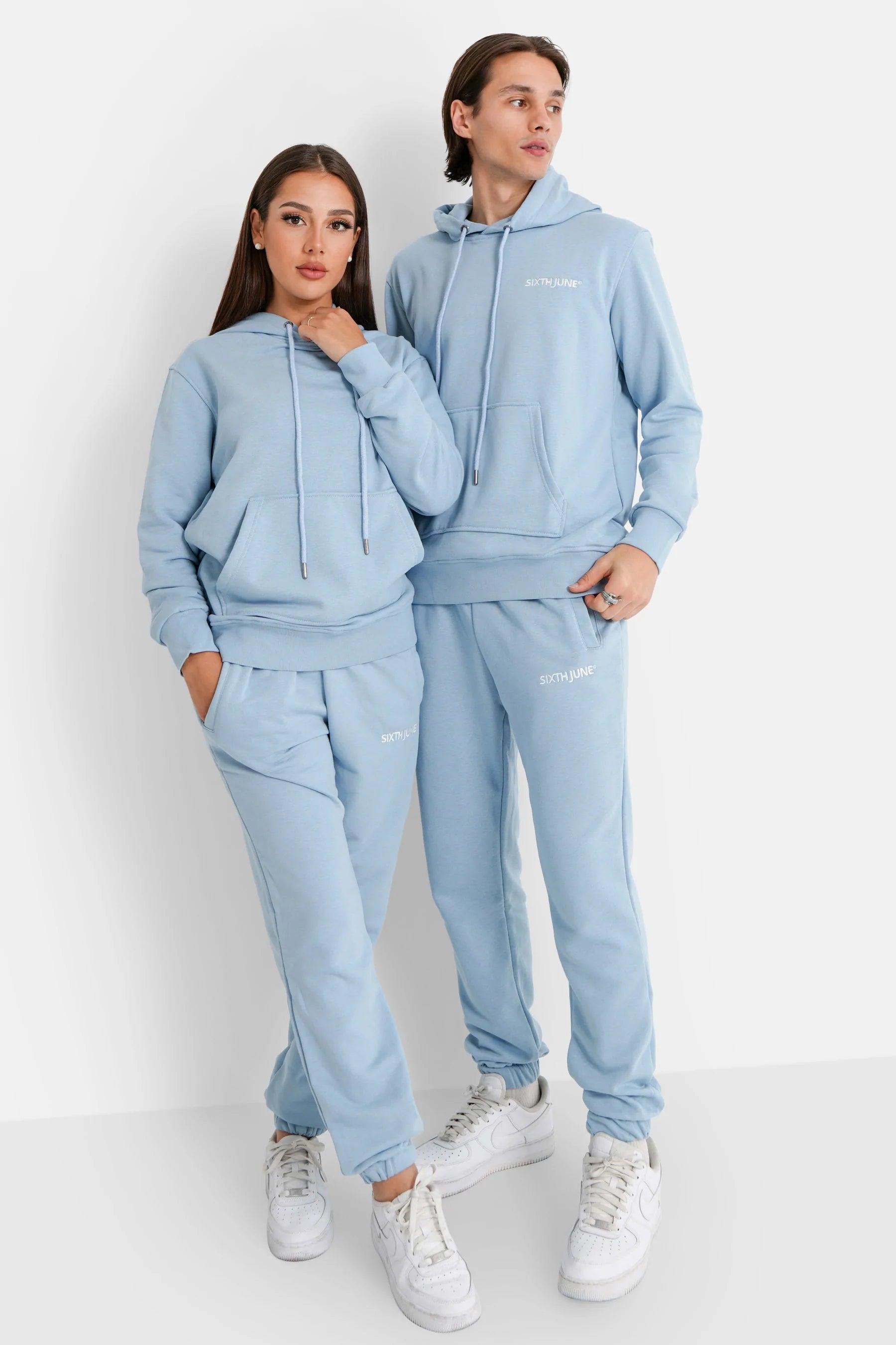 Sixth June - Jogging + sweat capuche logo brodé Bleu clair