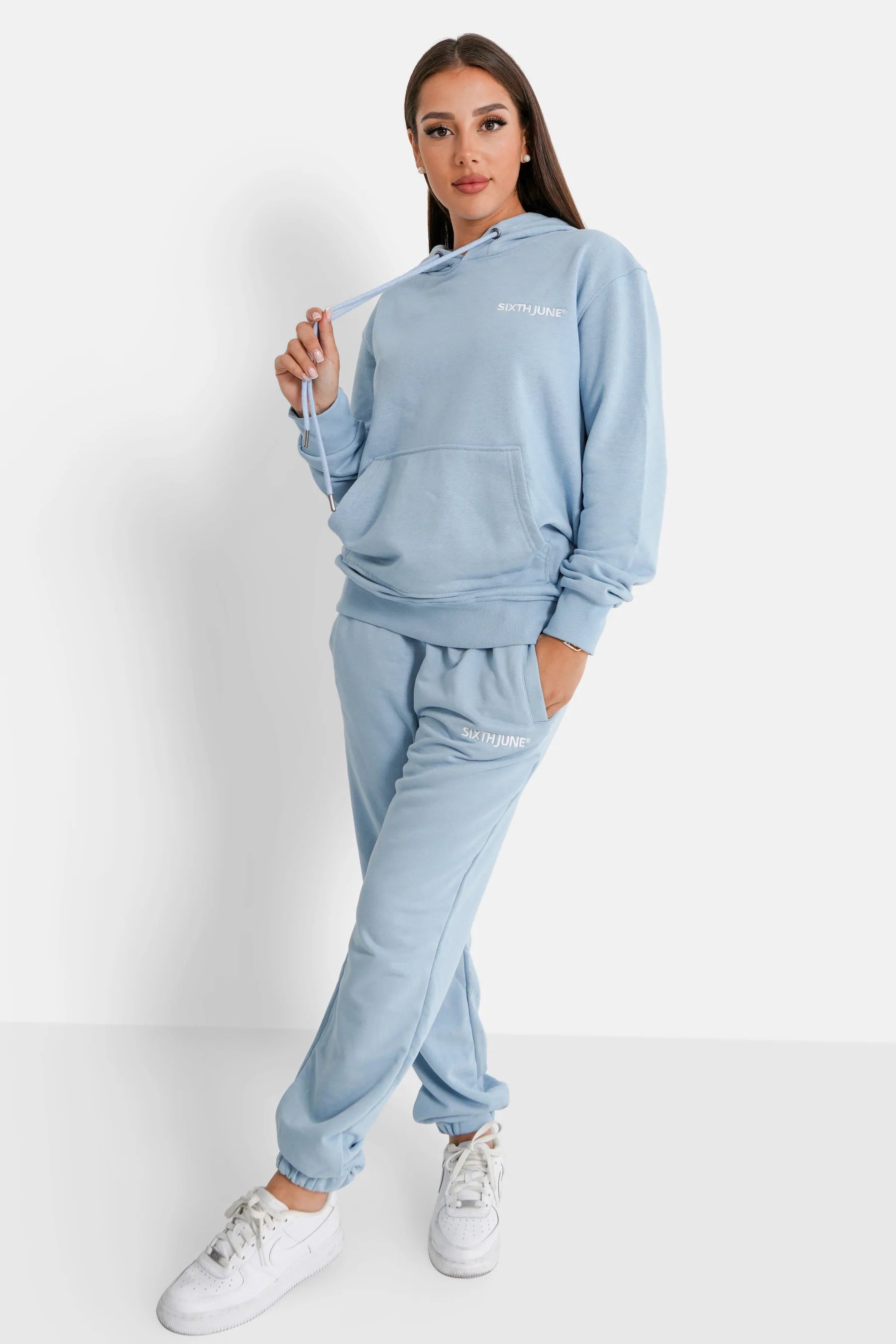 Sixth June - Jogging + sweat capuche logo brodé Bleu clair