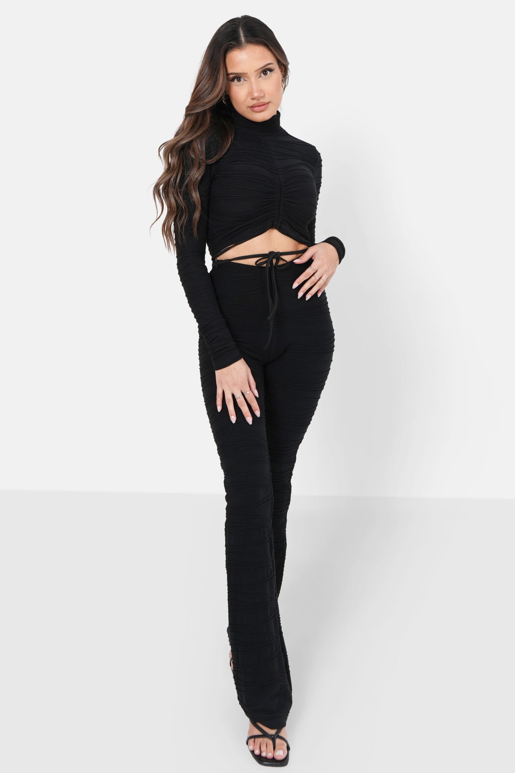 Textured flared pants Black
