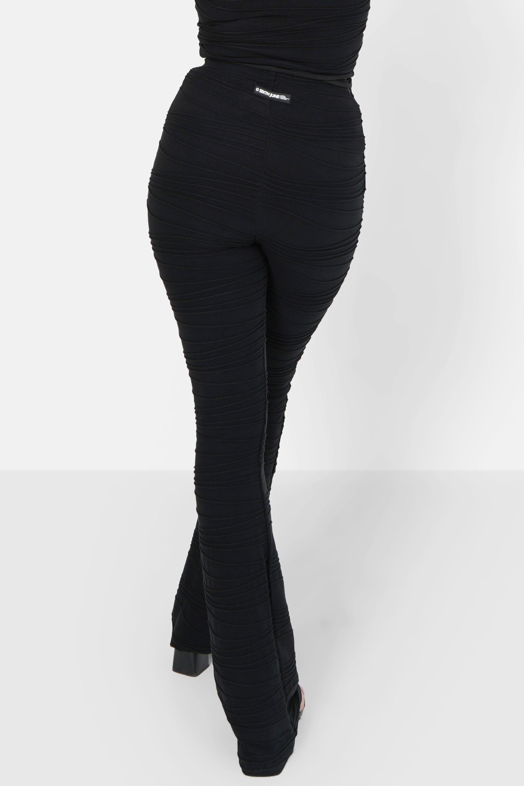 Textured flared pants Black