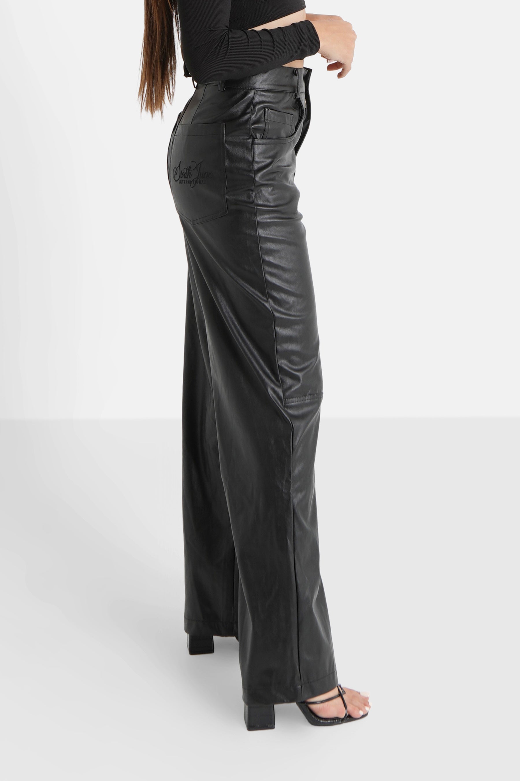 Sixth June - Pantalon droit simili cuir Noir