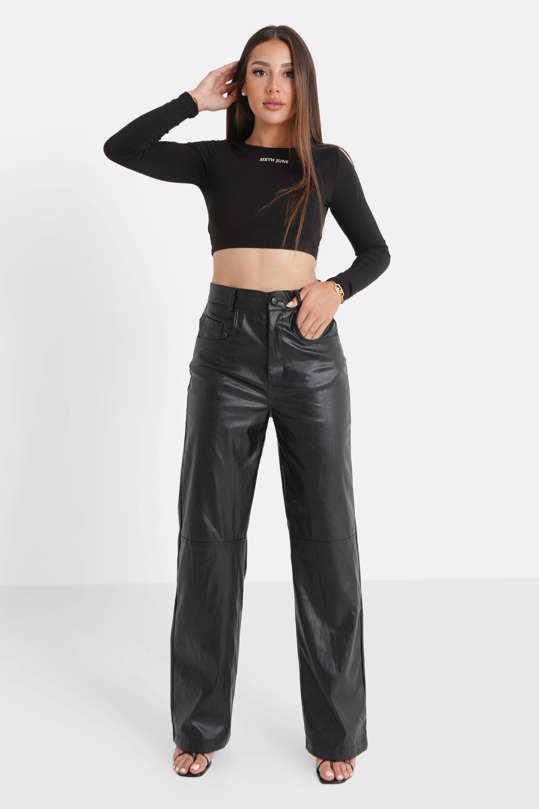 Sixth June - Pantalon droit simili cuir Noir