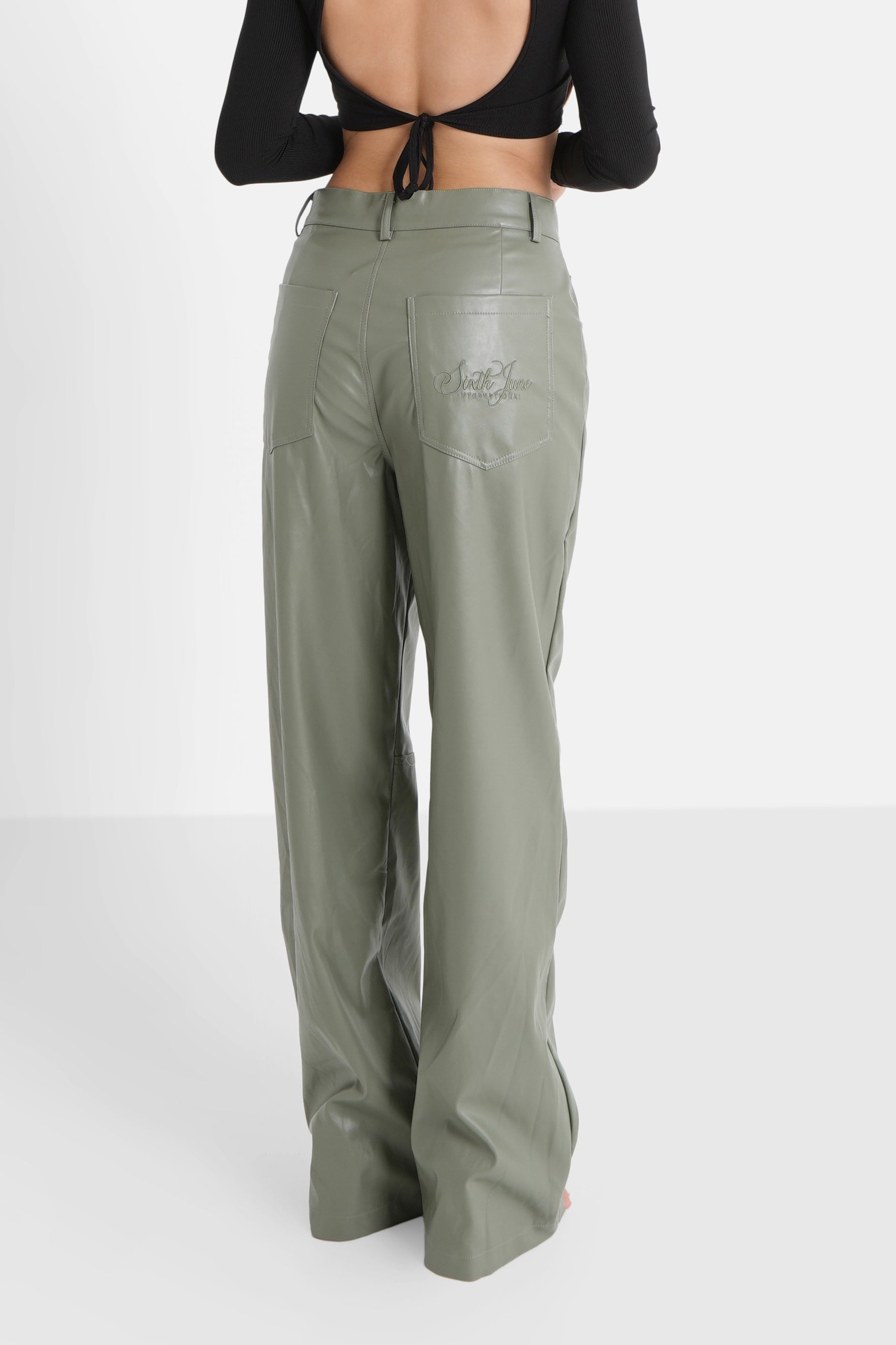 Sixth June - Pantalon droit simili cuir Vert