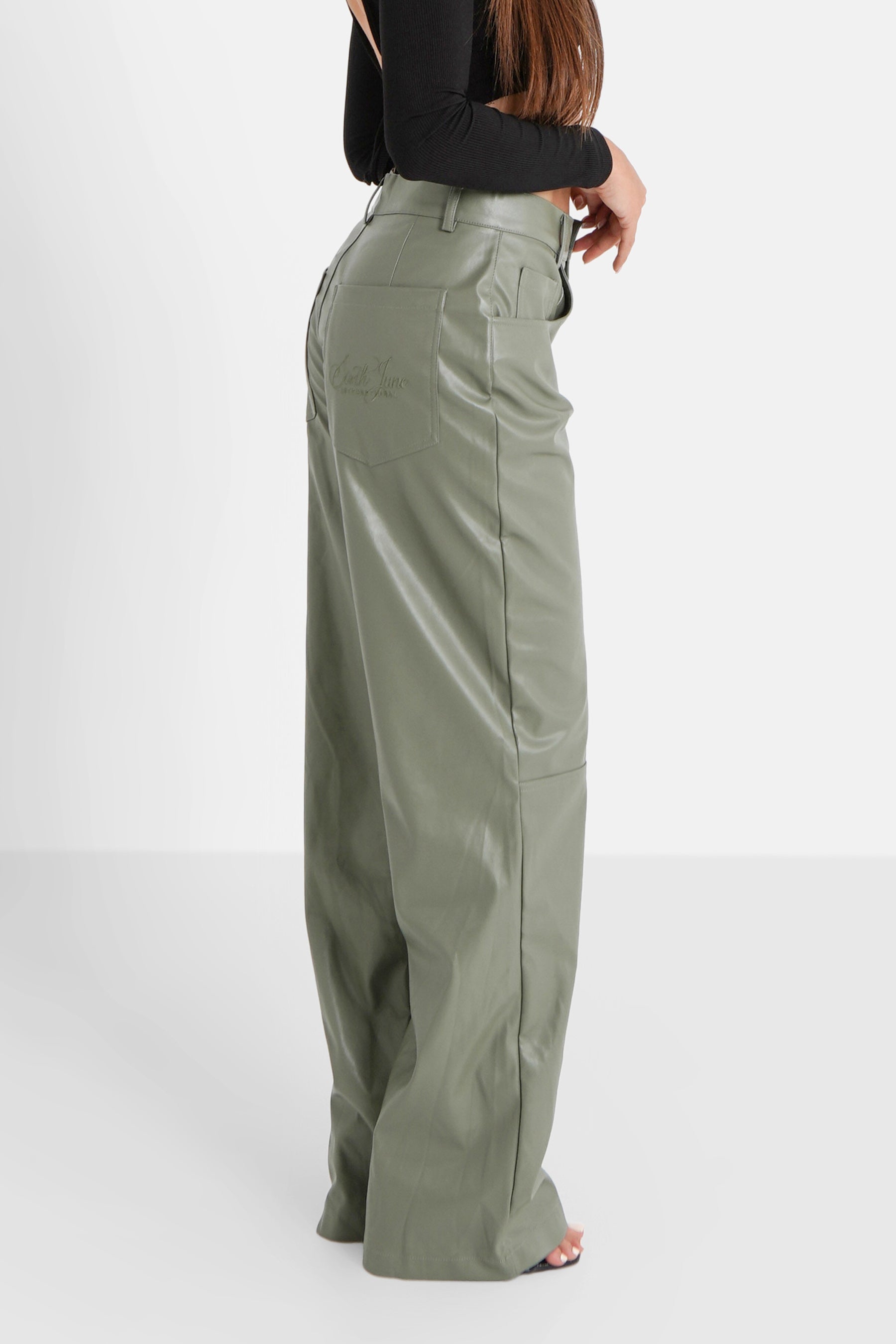 Sixth June - Pantalon droit simili cuir Vert
