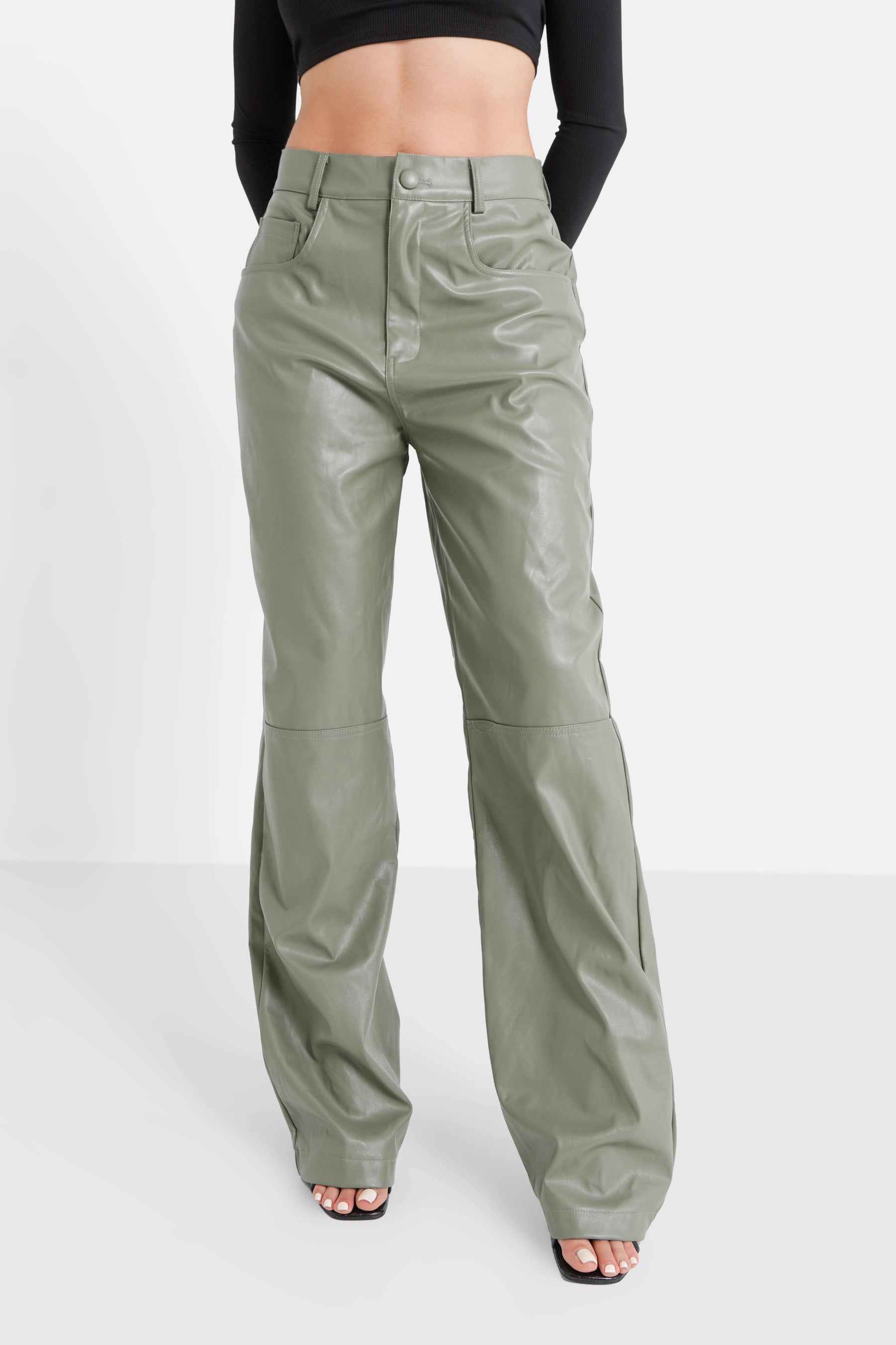 Sixth June - Pantalon droit simili cuir Vert