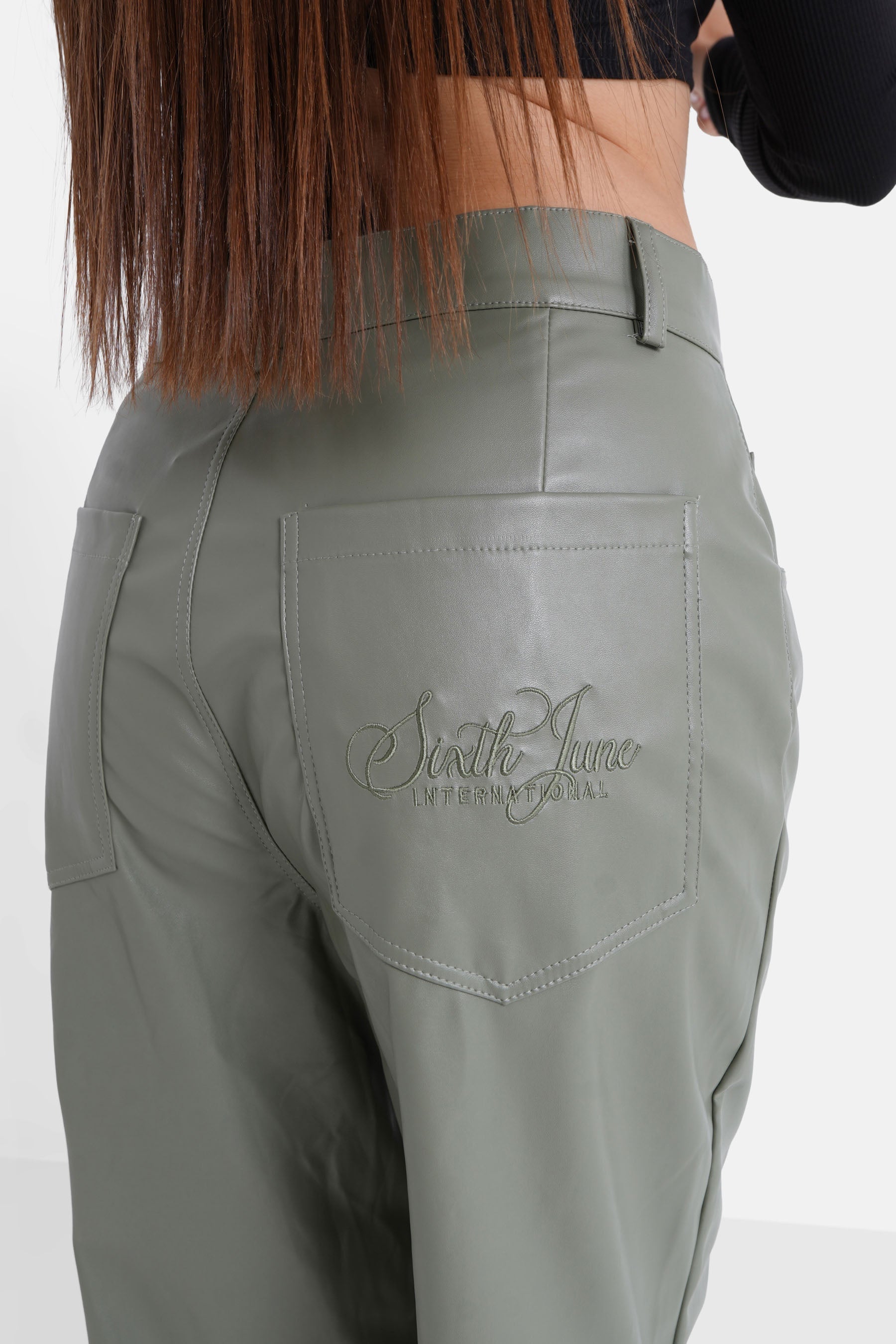 Sixth June - Pantalon droit simili cuir Vert
