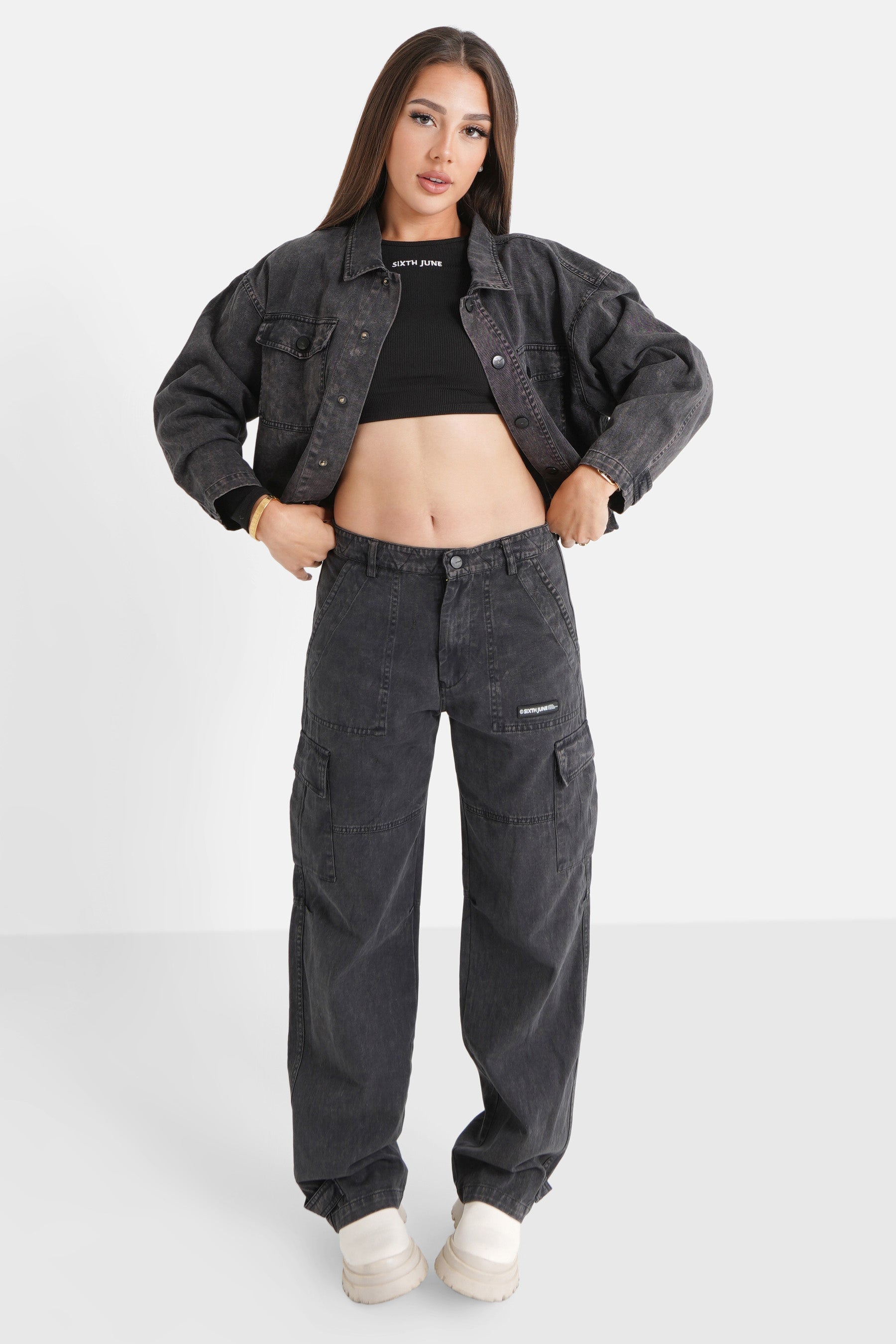 Sixth June - Pantalon utilitaire délavé Noir