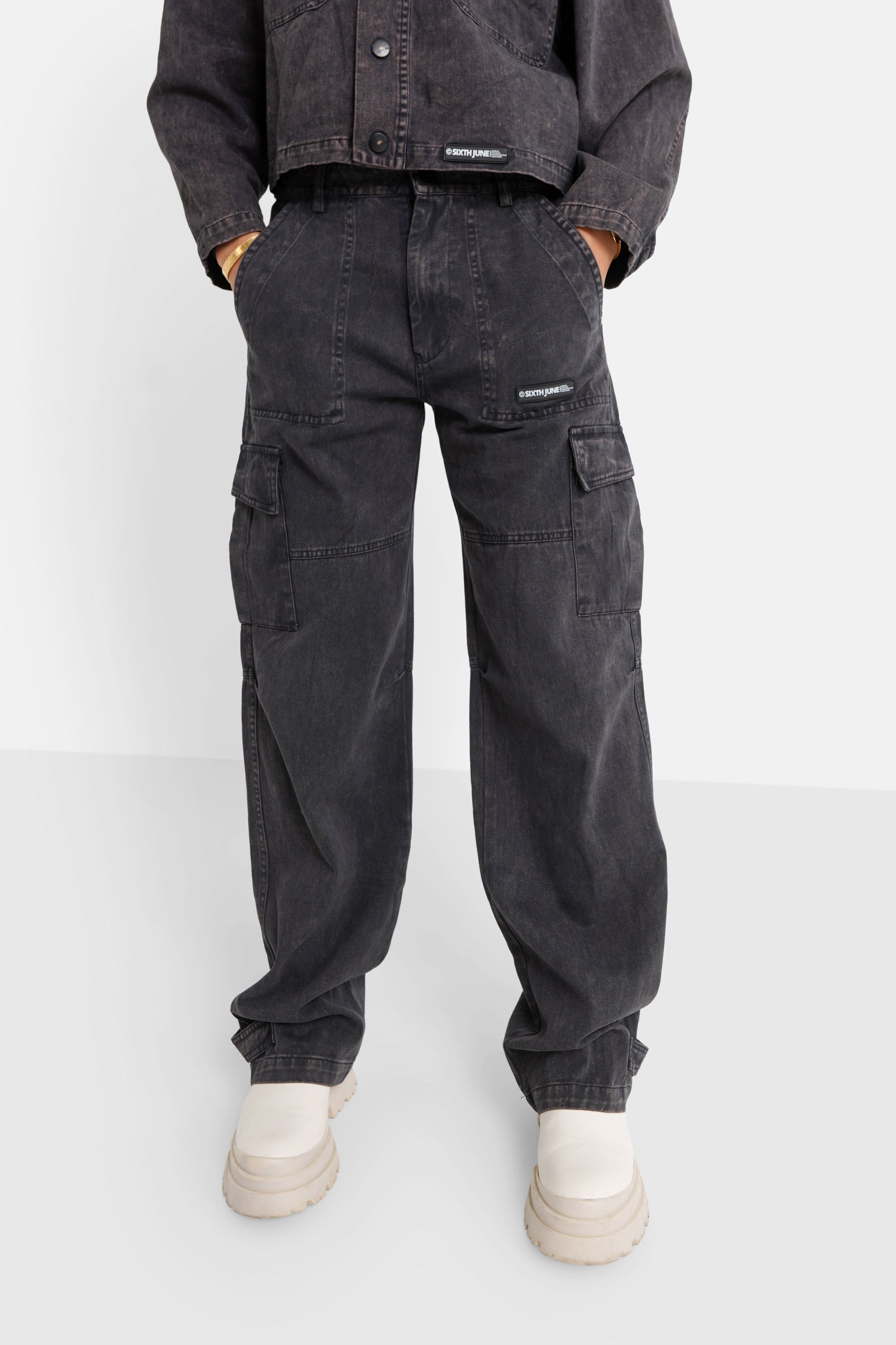 Sixth June - Pantalon utilitaire délavé Noir