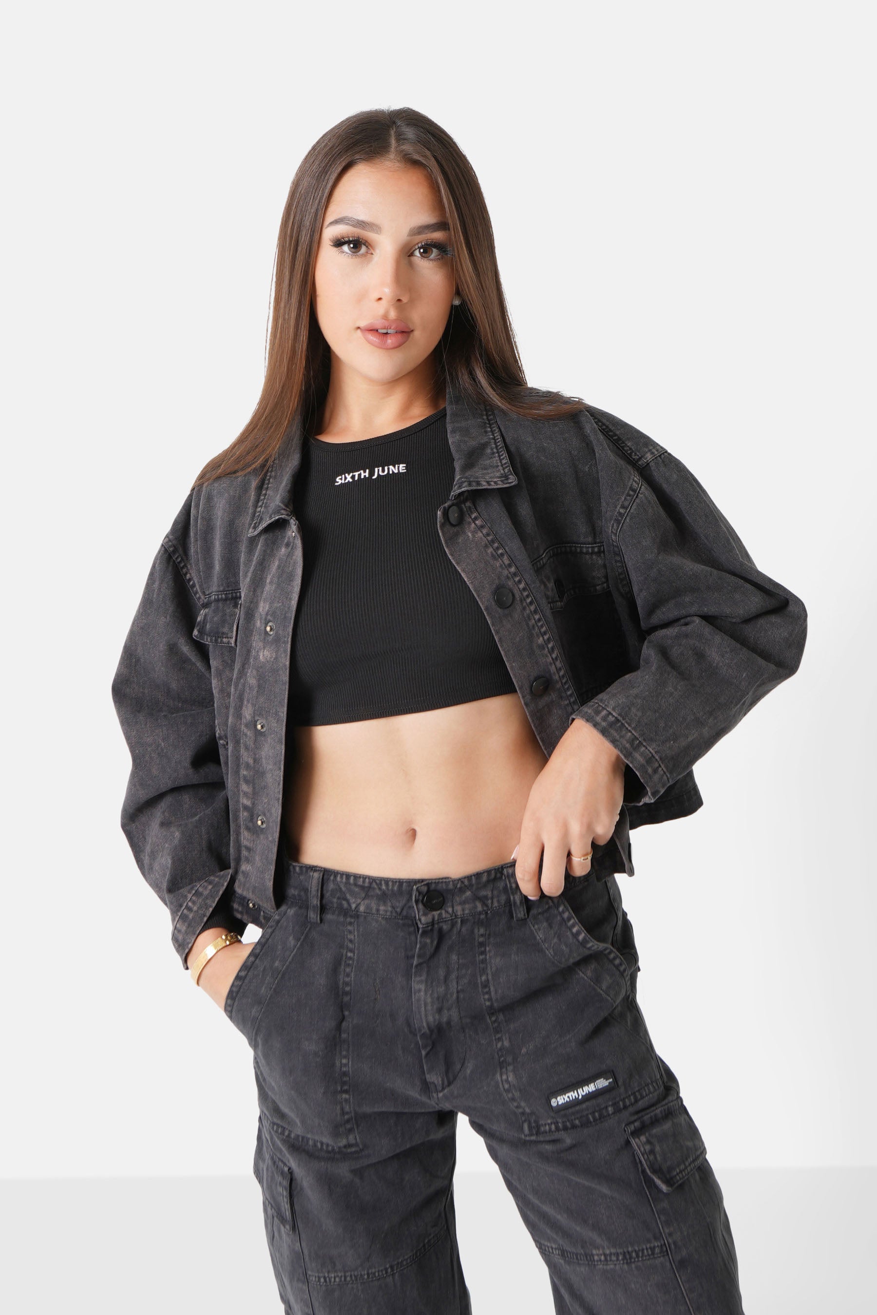 Sixth June - Veste délavée poches Noir