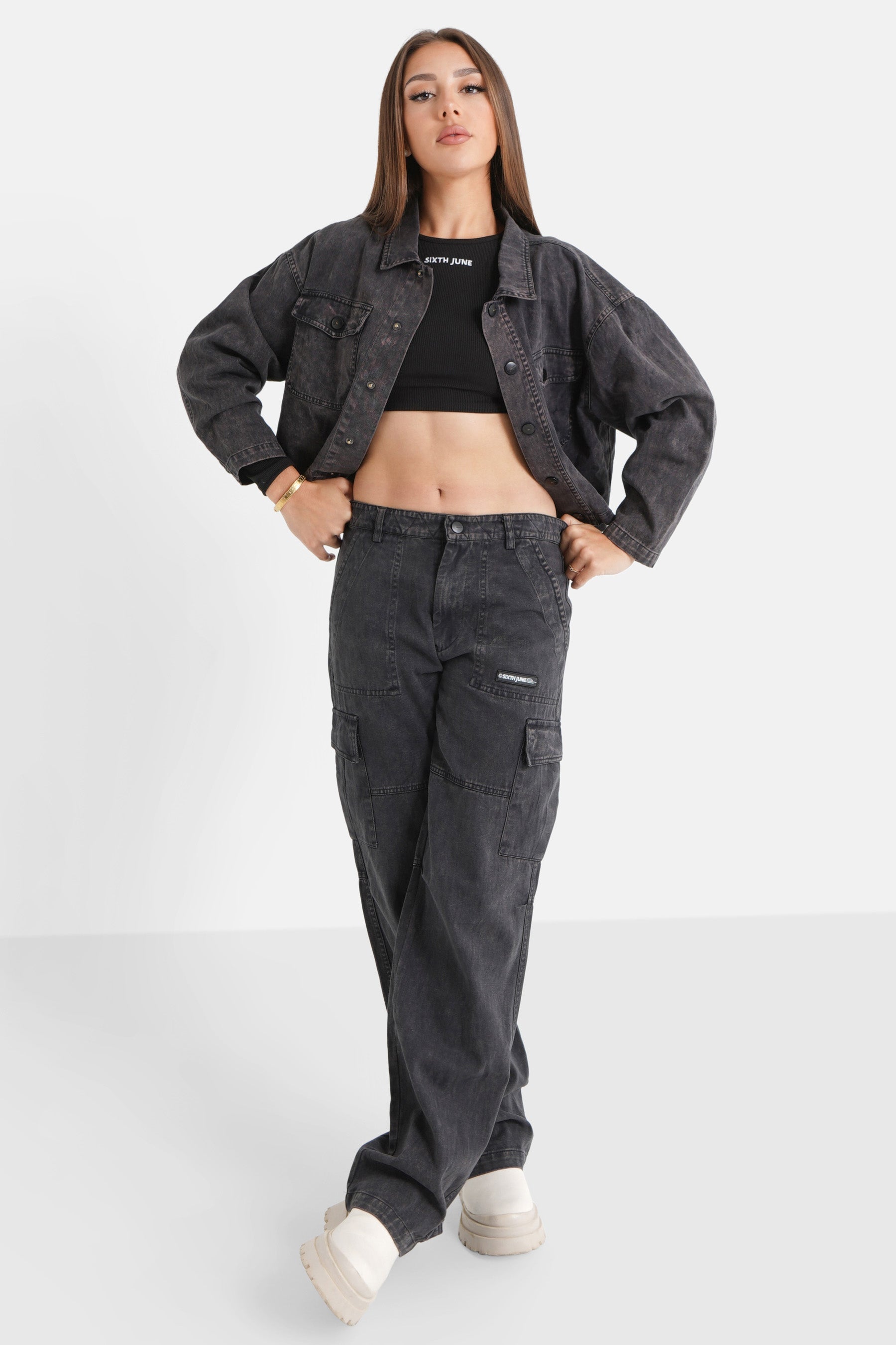 Sixth June - Veste délavée poches Noir