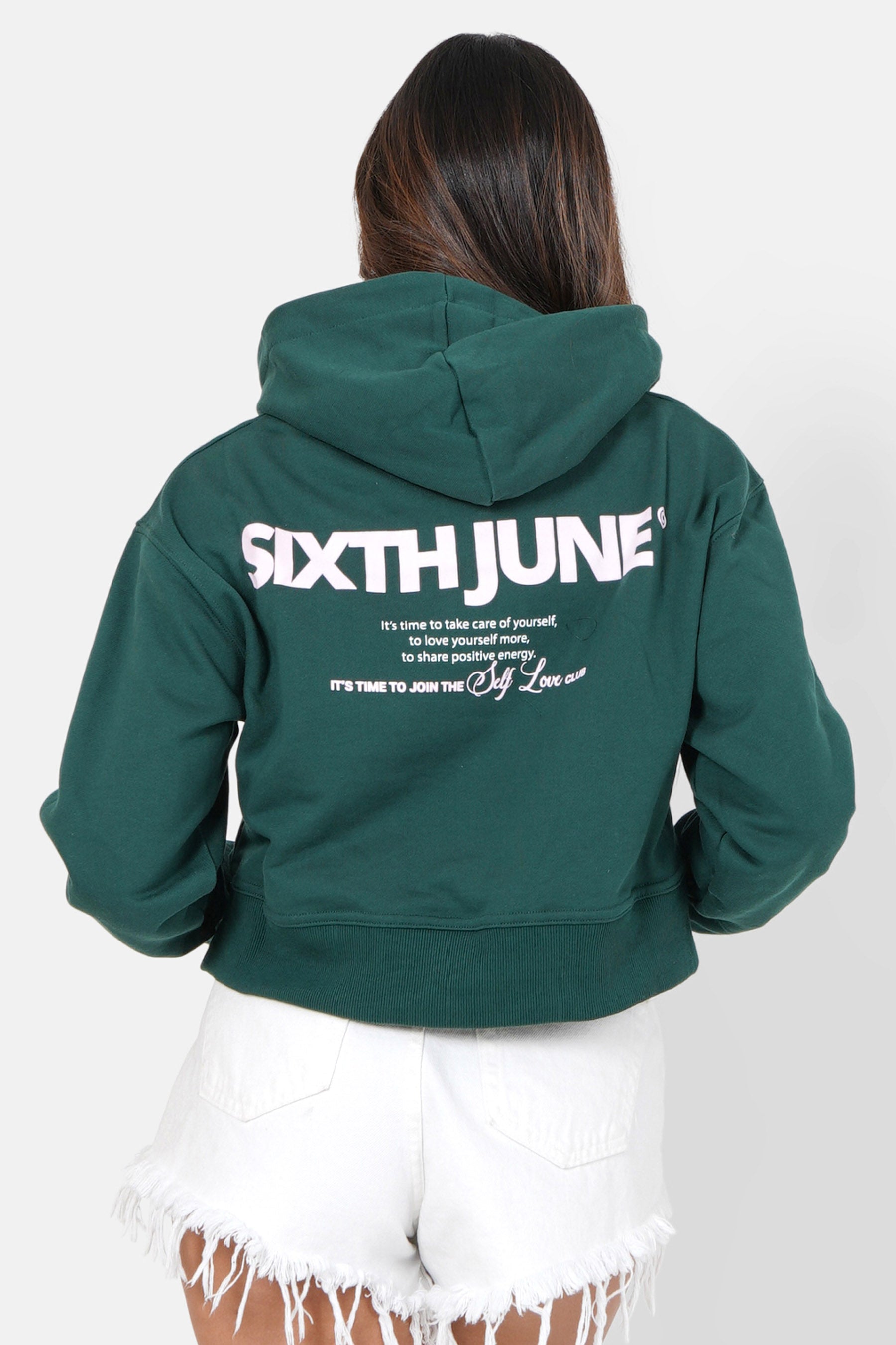 Printed logo cropped hoodie Green