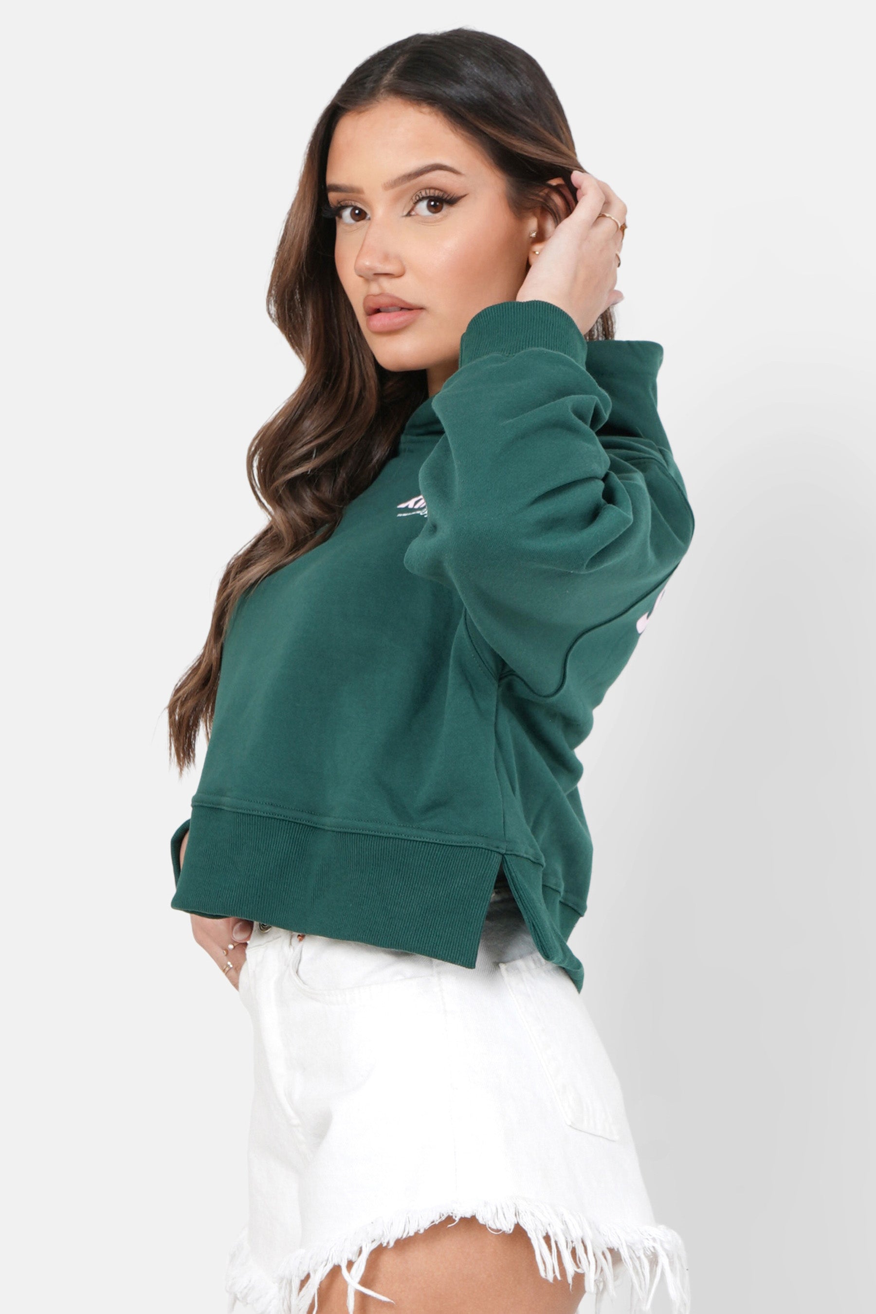 Printed logo cropped hoodie Green