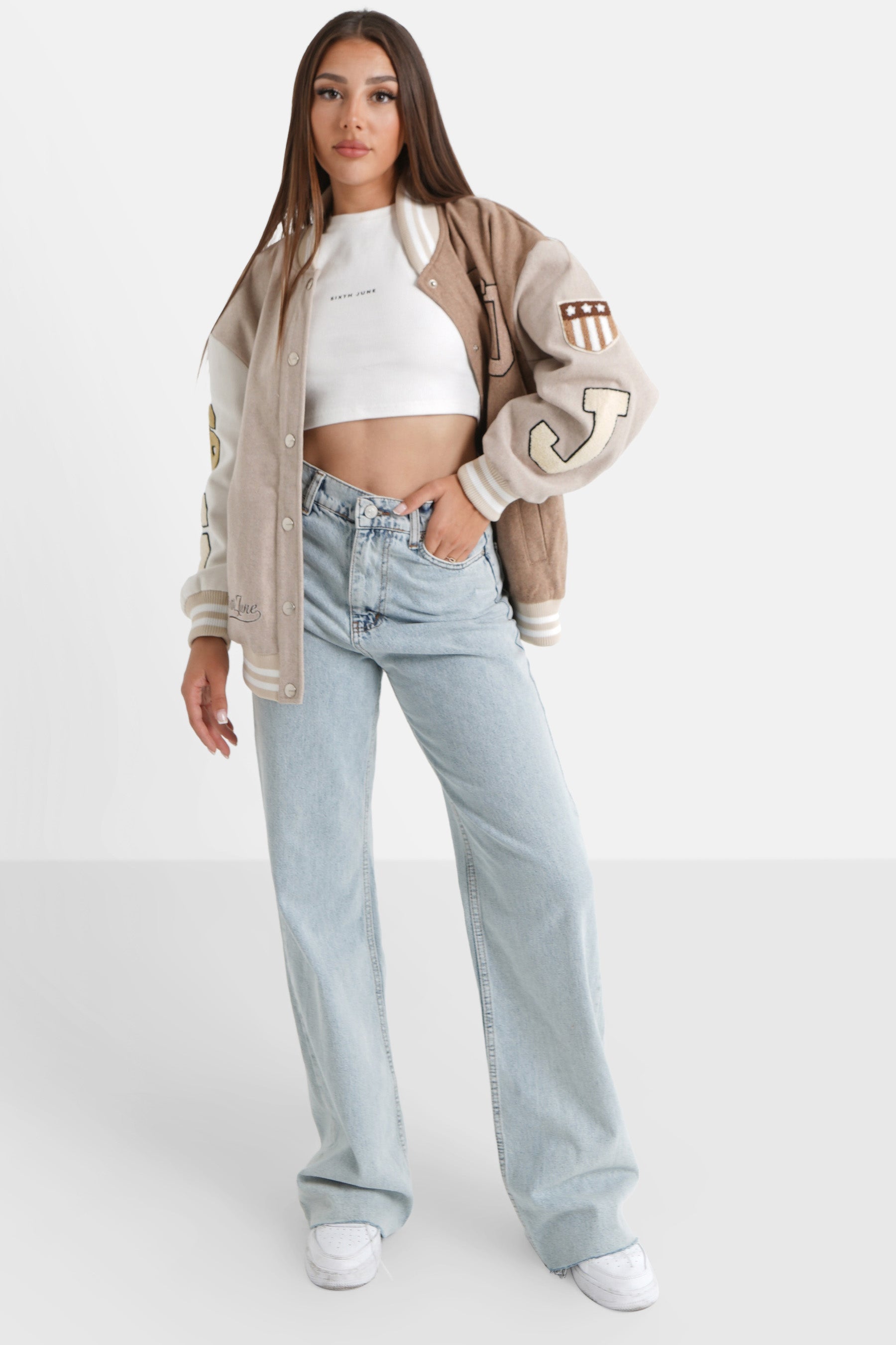 Sixth June - Veste universitaire bicolore Beige