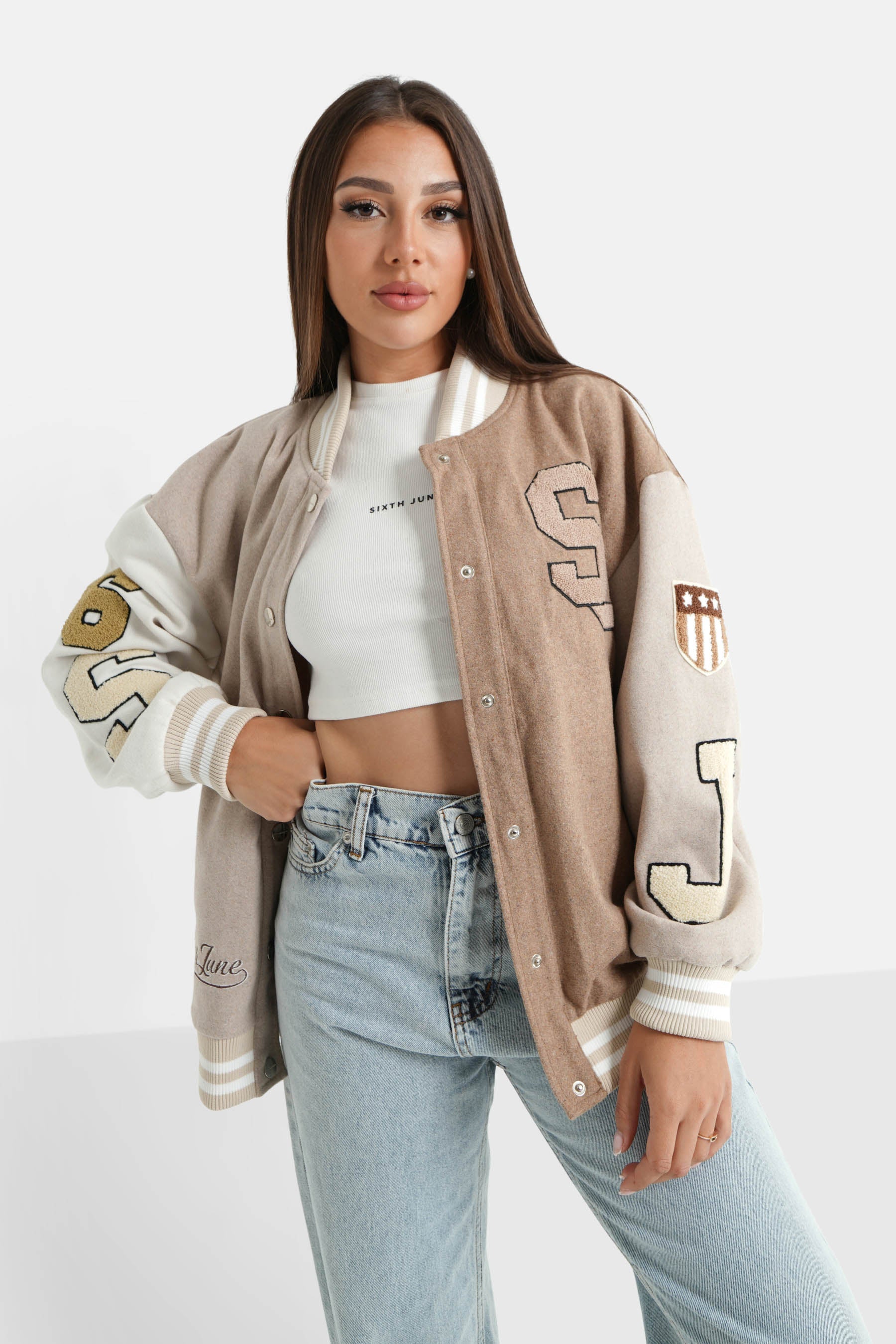 Sixth June - Veste universitaire bicolore Beige