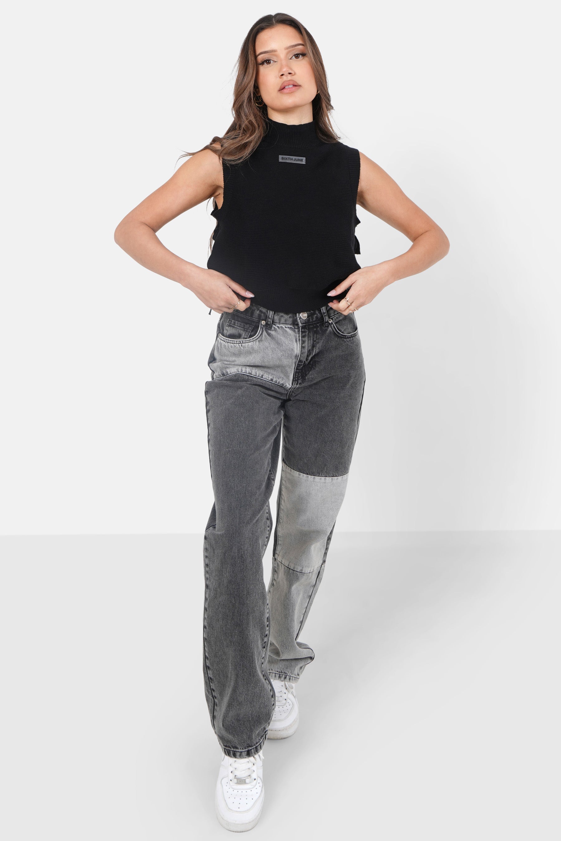 Top sans manches maille ouverture Noir