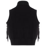 Ribbed opened side sleeveless top Black