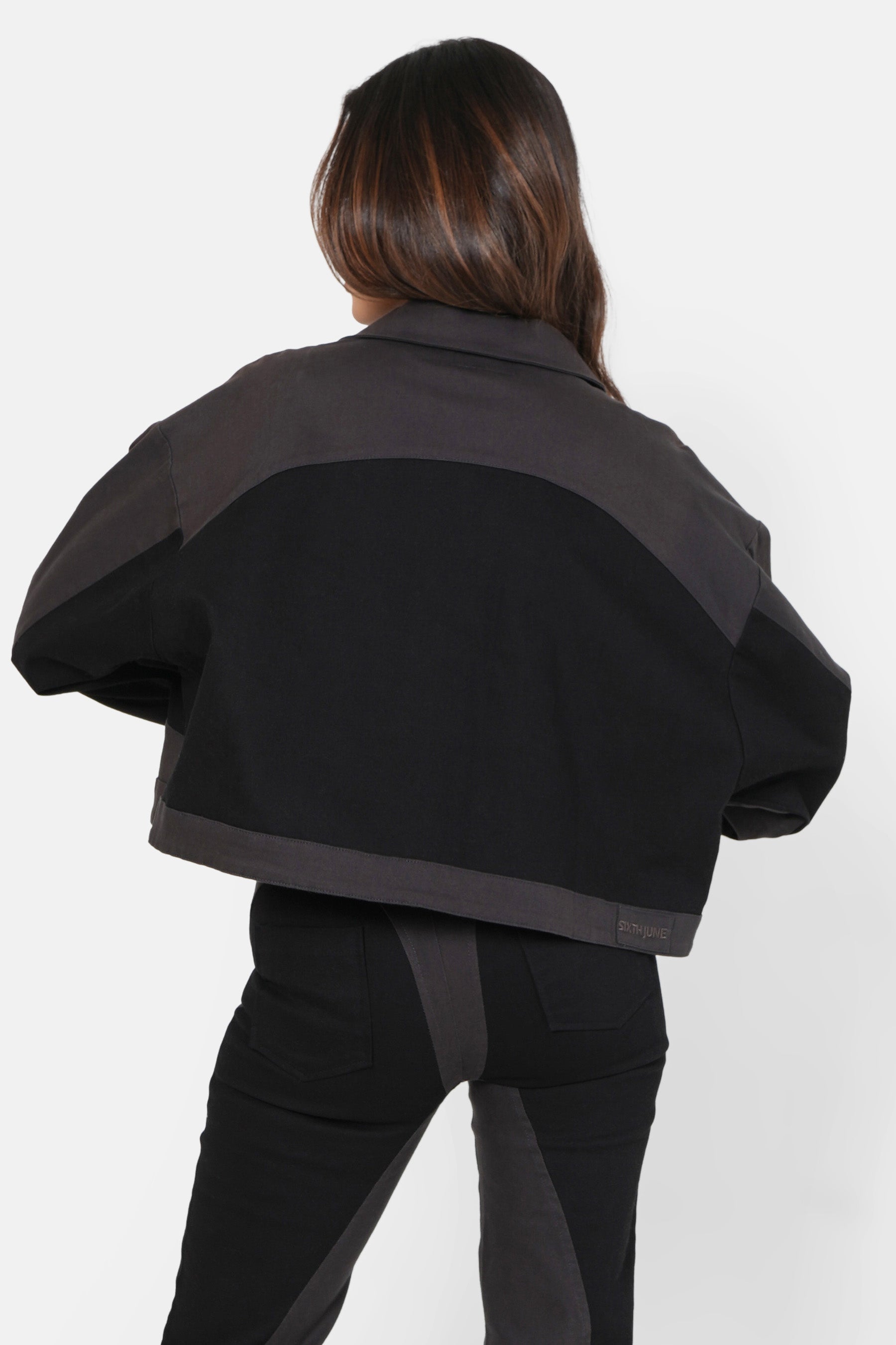Bicolored cropped jacket Black
