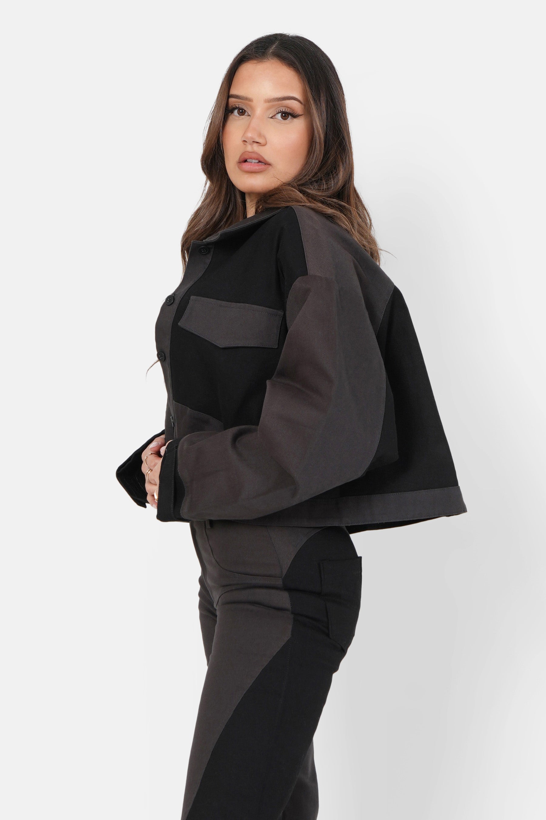 Bicolored cropped jacket Black