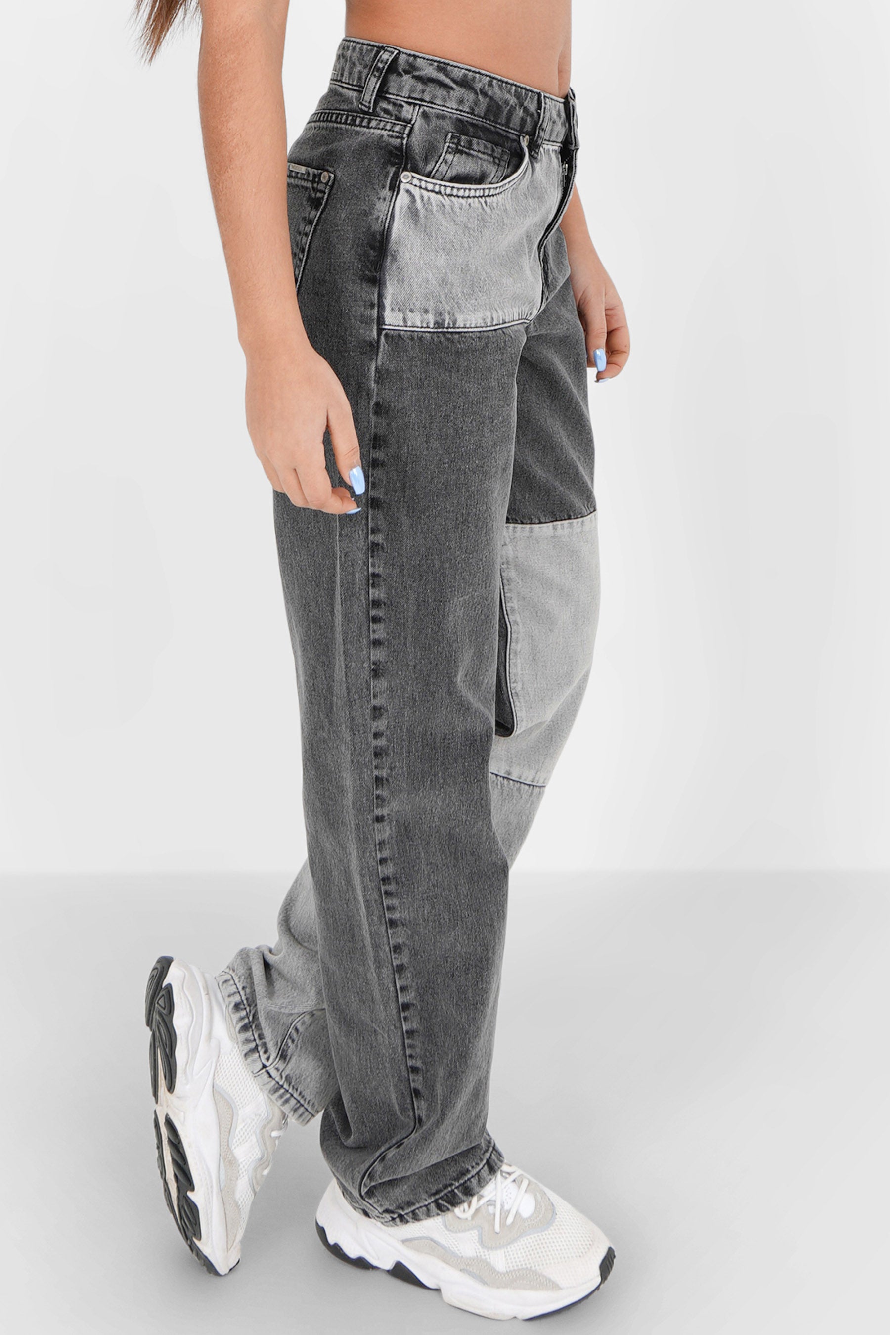 Patchwork large jeans dark Grey