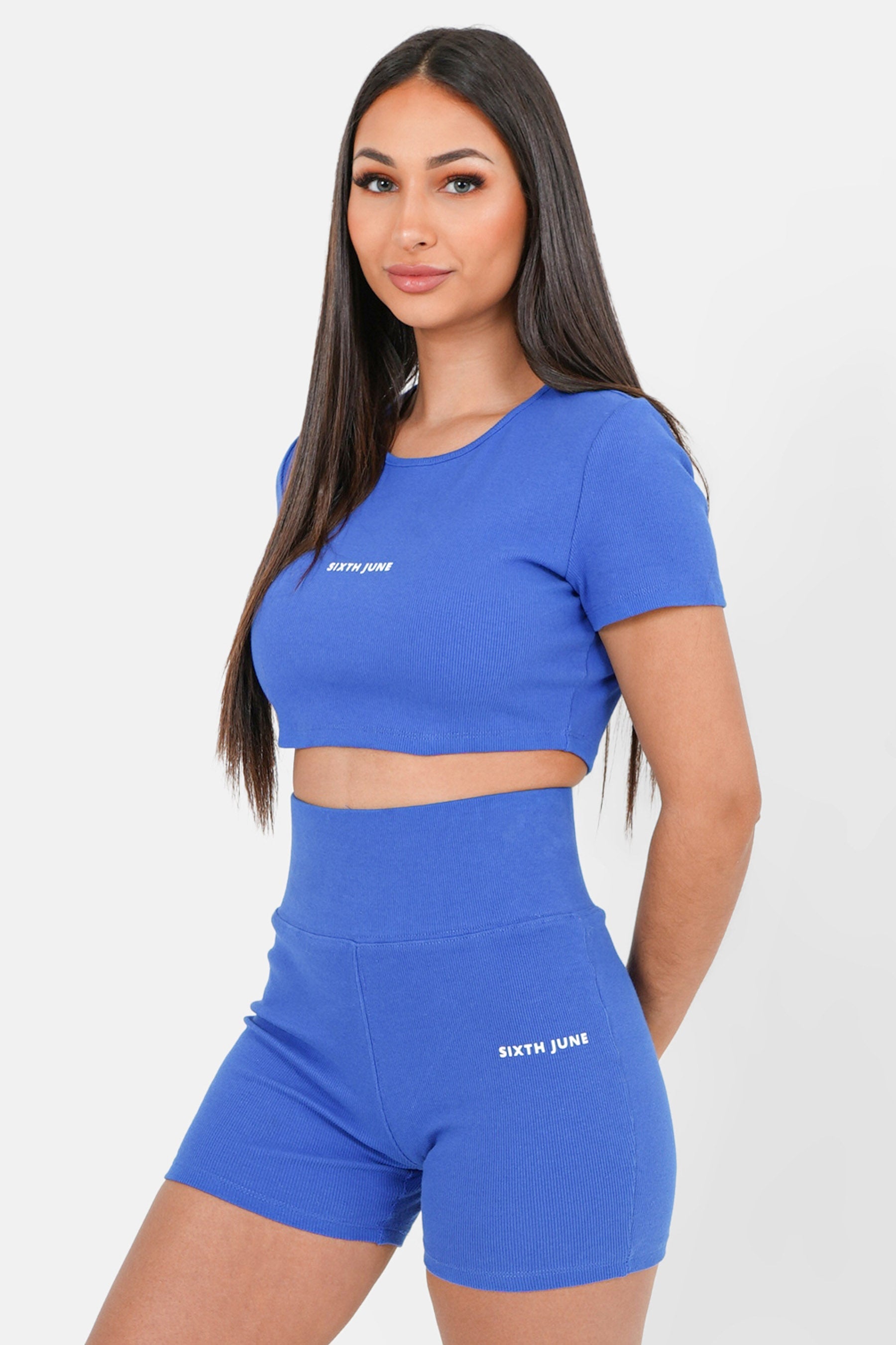 Ribbed logo cropped top Blue