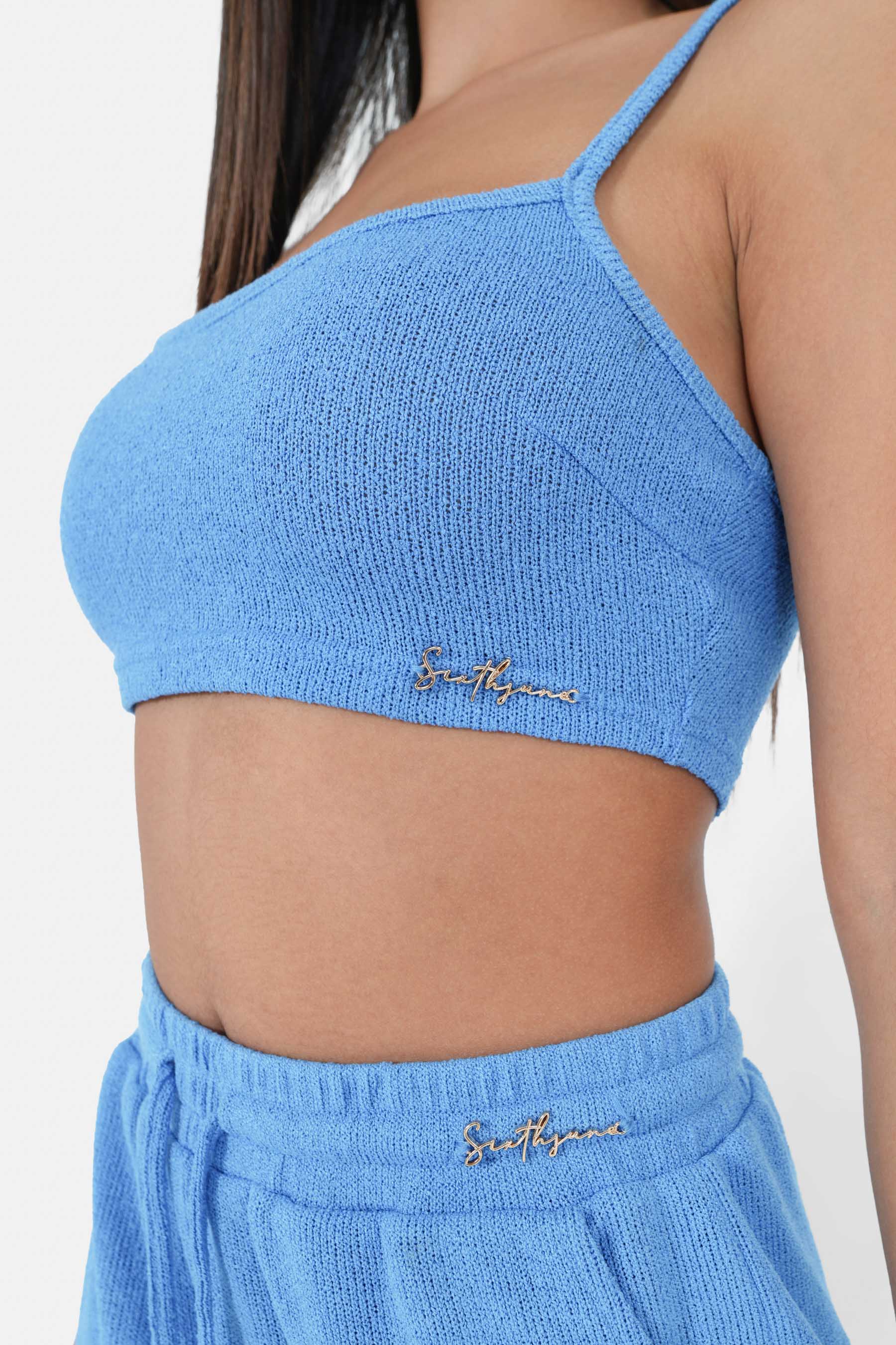 Top bretelles bijou côtelé Bleu