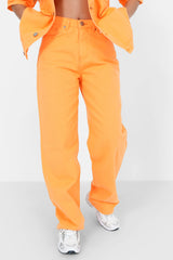 Orange bestickte weite Jeans