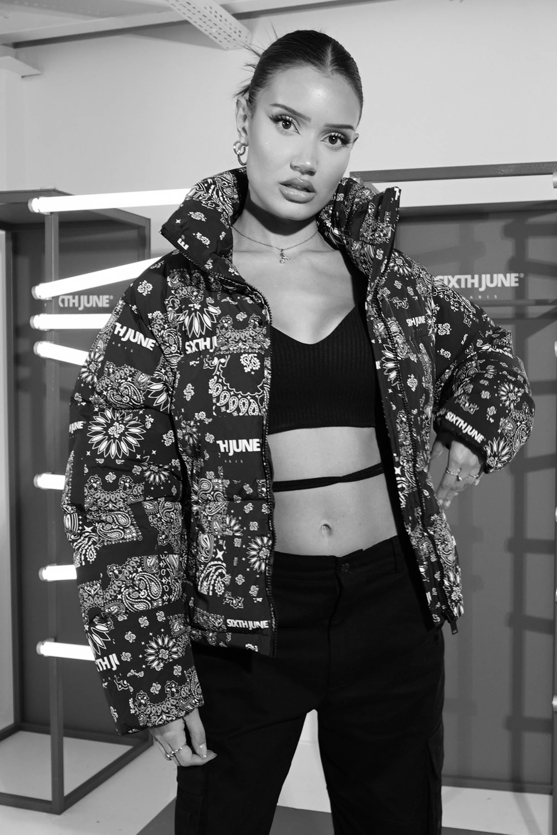 paisley bandana puffer jacket 33875-BEIG - Main Image