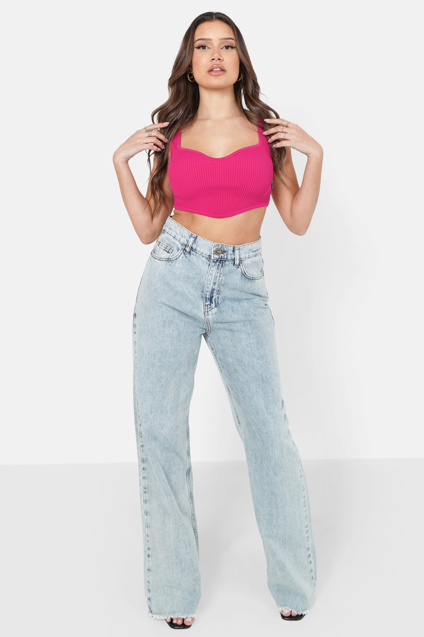 Heart-shaped neckline top Pink