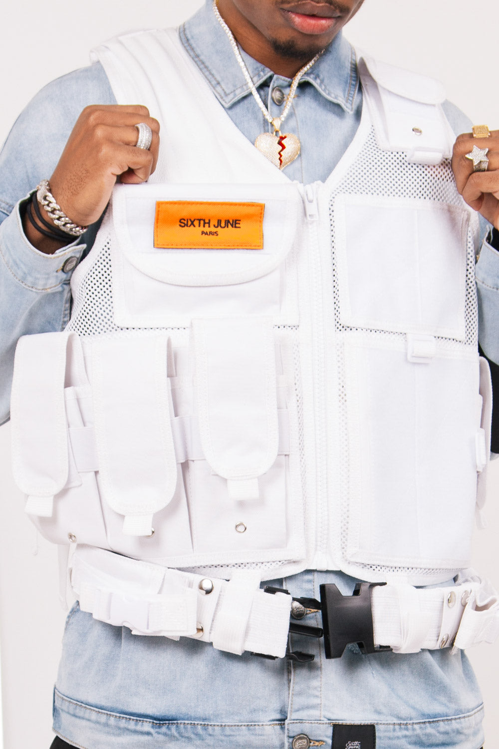 Sixth June - Gilet tactique poches Propaganda blanc