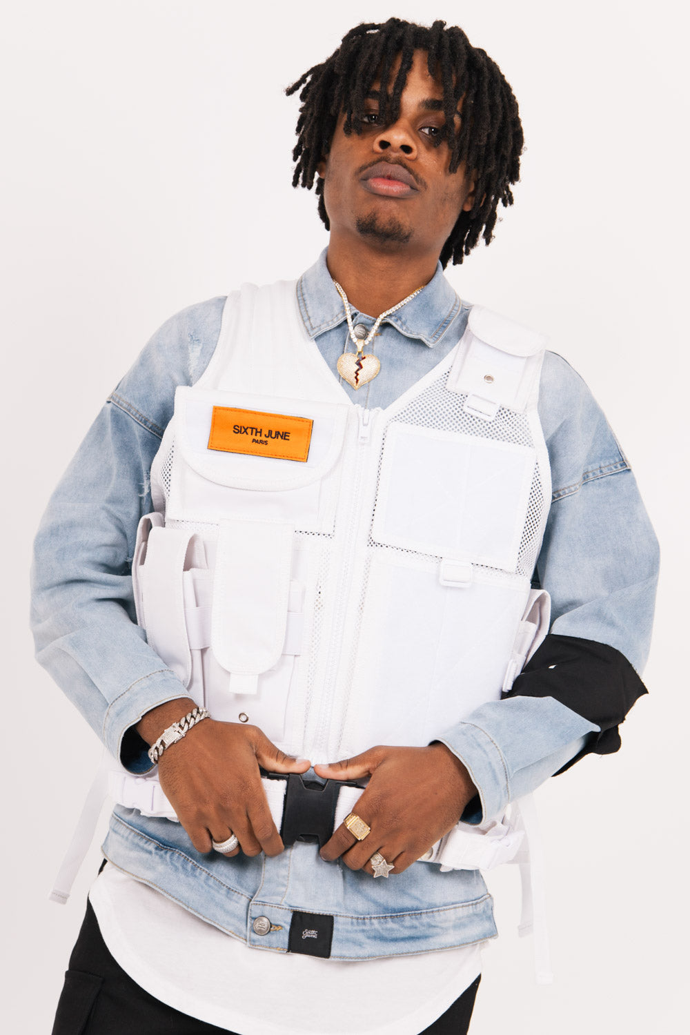 Sixth June - Gilet tactique poches Propaganda blanc