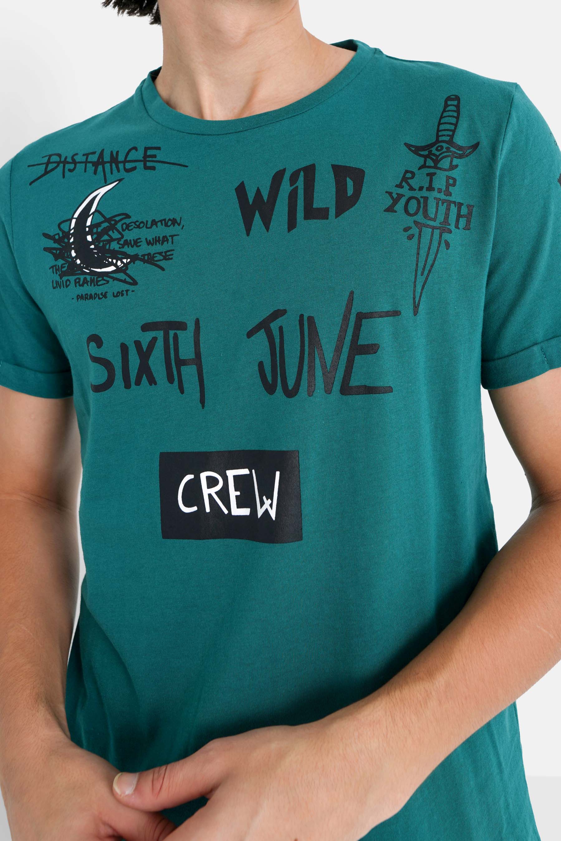 Sixth June - T-shirt crew Vert foncé