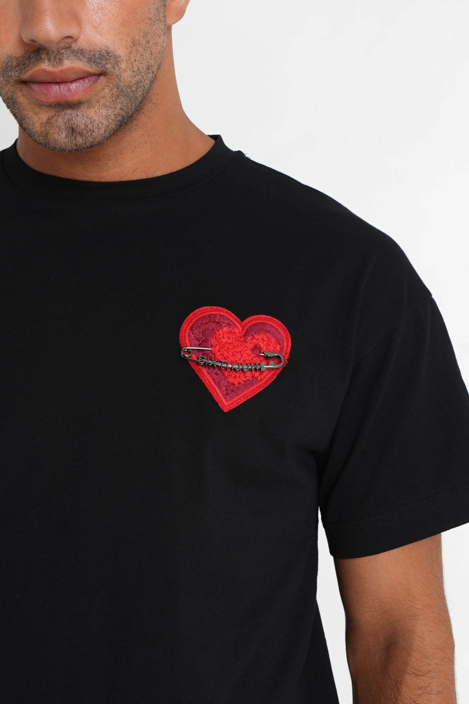 Sixth June - T-shirt coeur brodé Noir