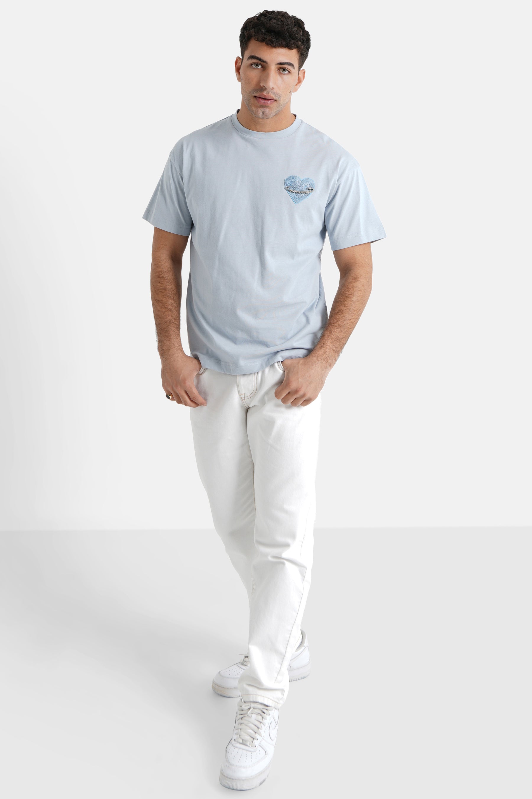 Sixth June - T-shirt coeur brodé Bleu clair