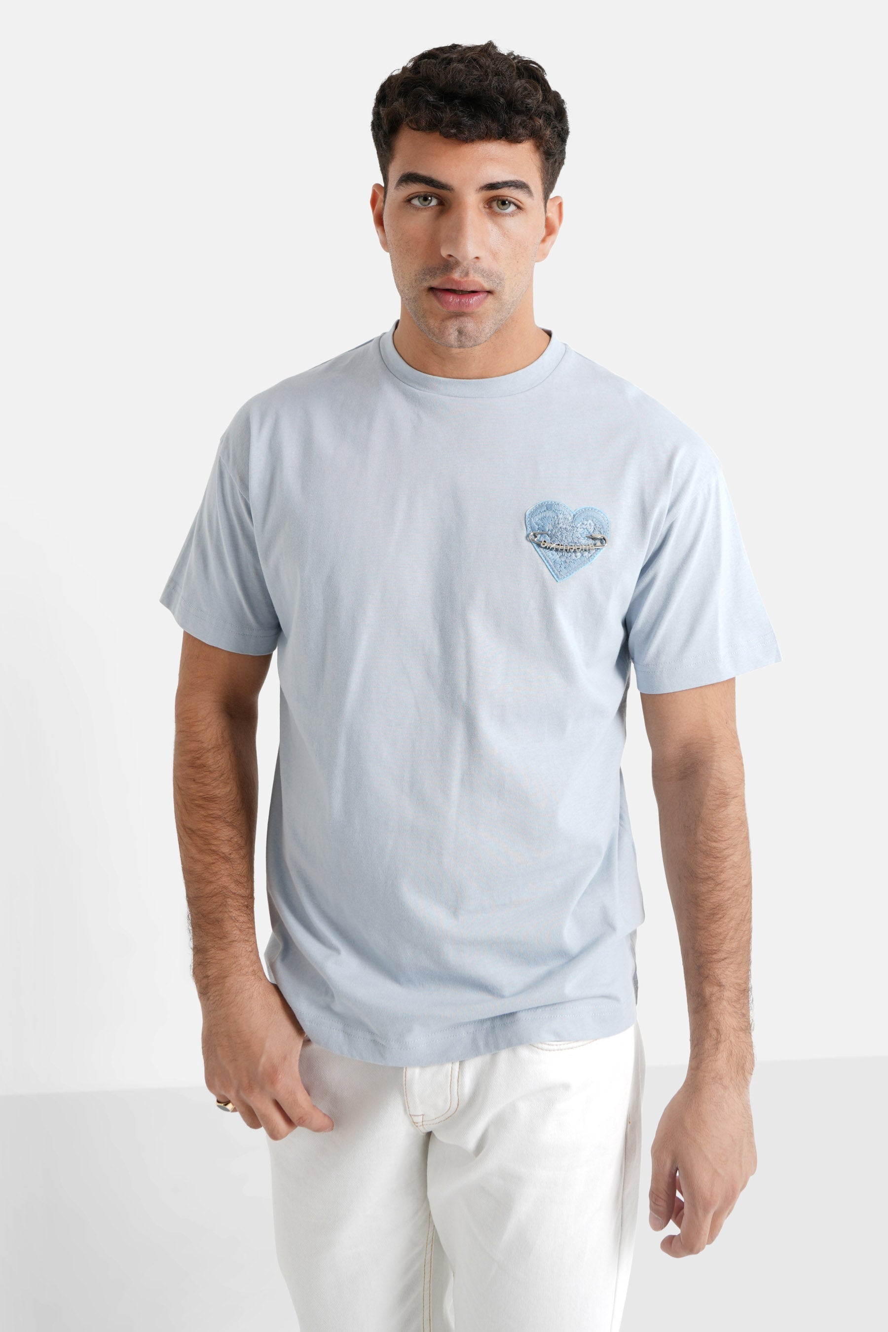 Sixth June - T-shirt coeur brodé Bleu clair