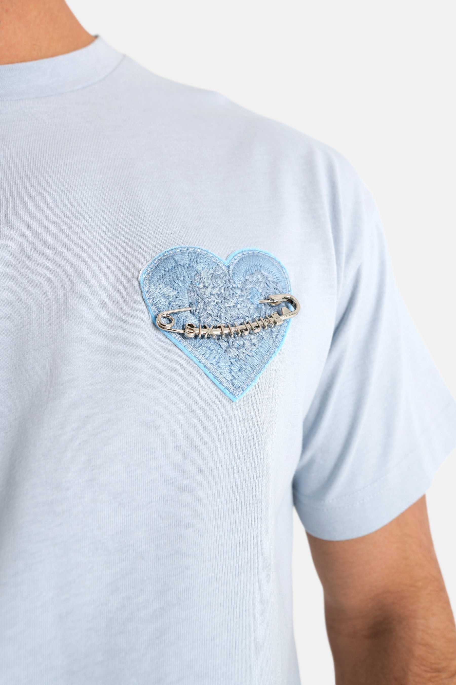 Sixth June - T-shirt coeur brodé Bleu clair