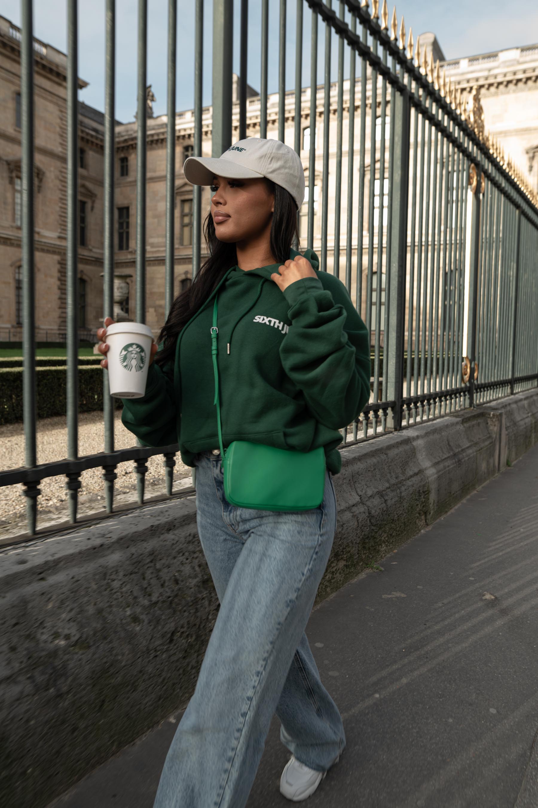 Sixth June - Sweat capuche oversize logo décalé Vert foncé