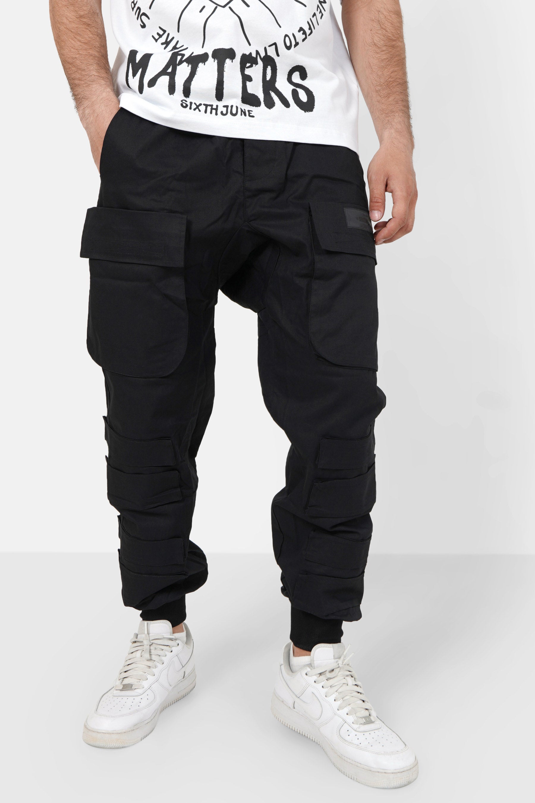 Pantalon cargo tactique large Noir