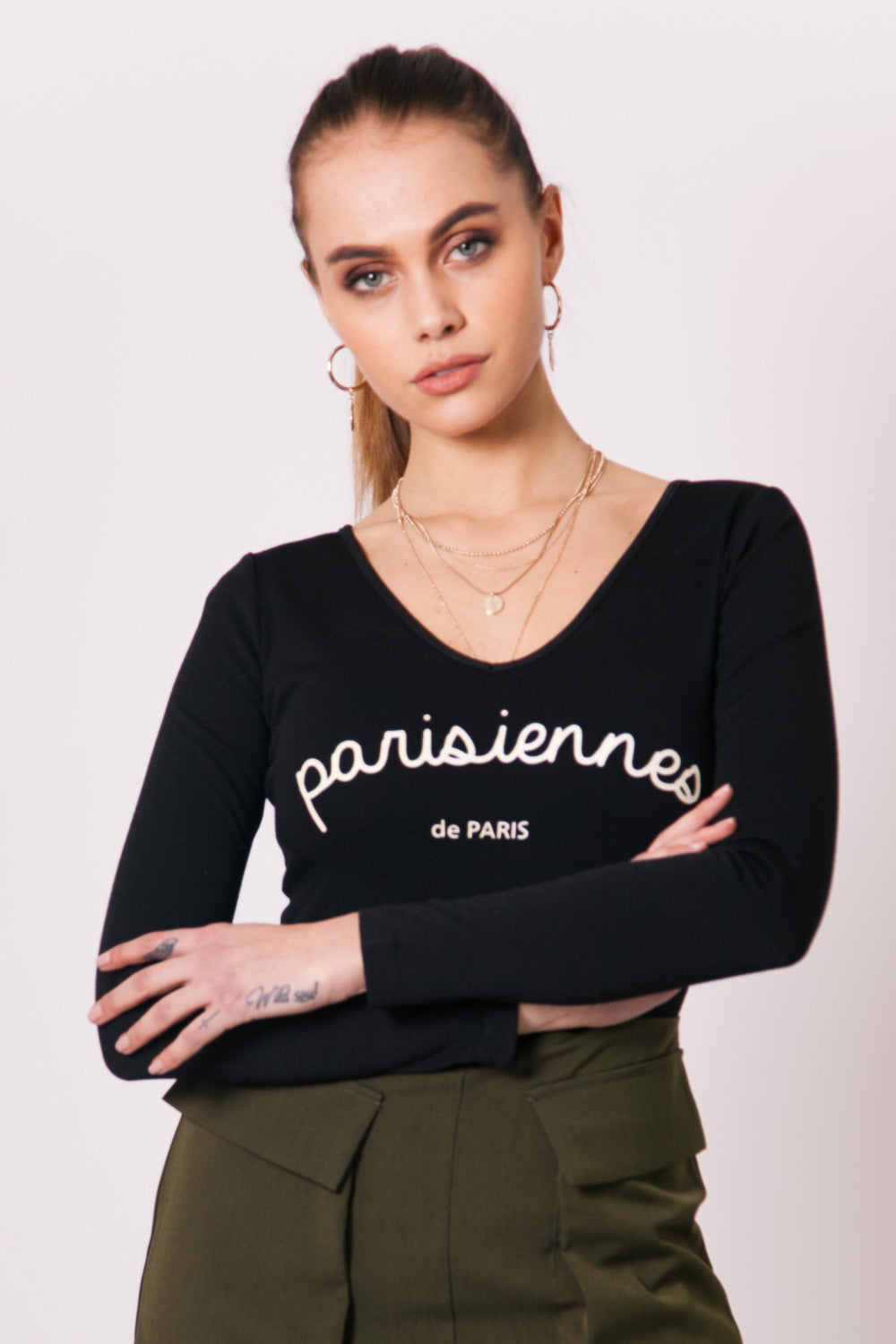 Sixth June - Body Parisiennes col V noir W2189VBO