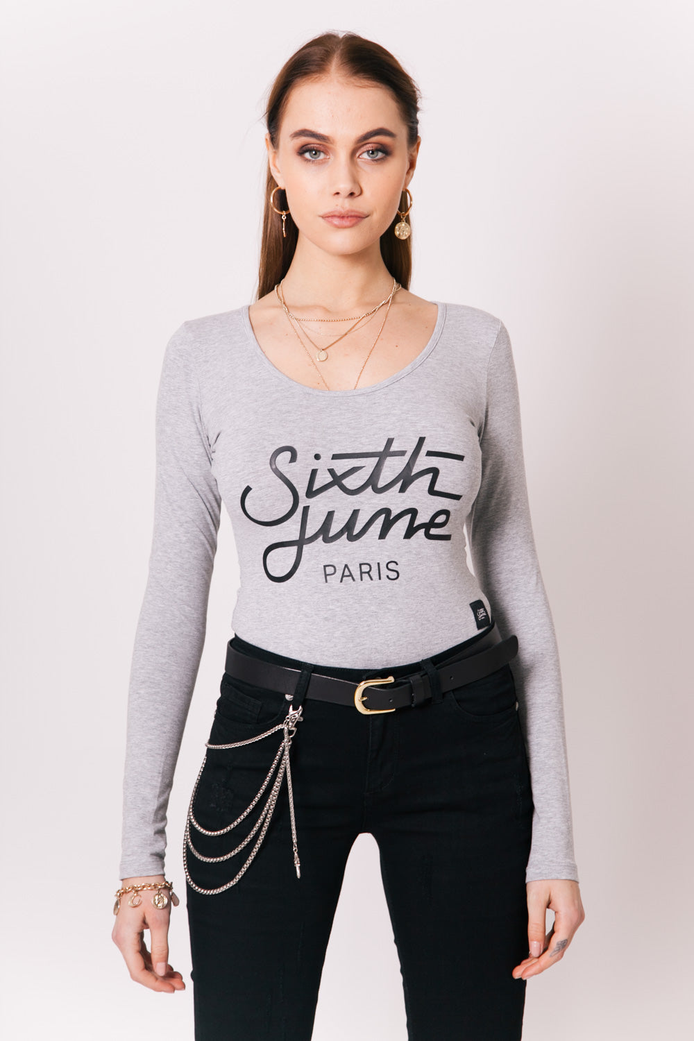 Sixth June - Body manches longues logo gris clair