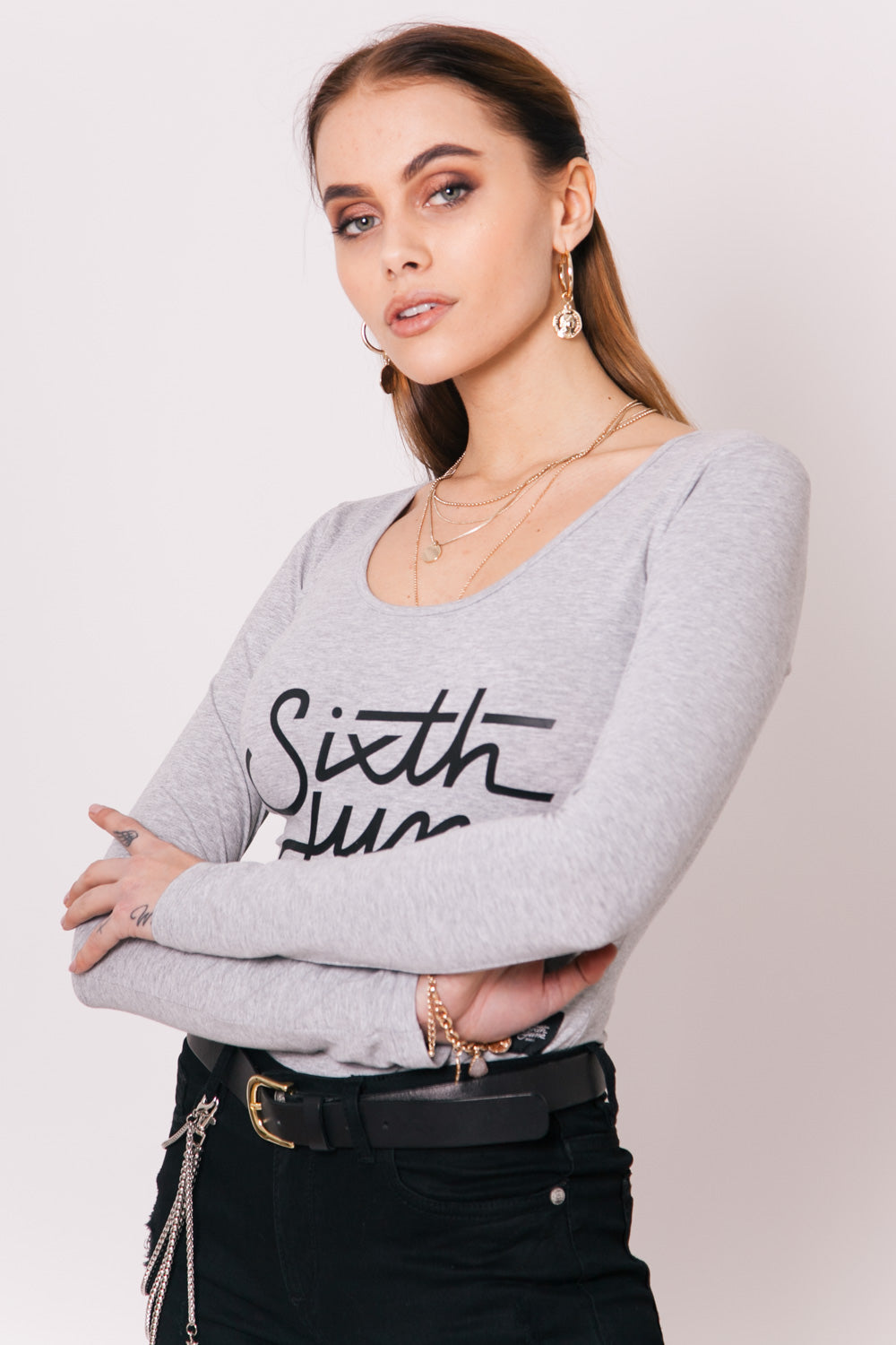 Sixth June - Body manches longues logo gris clair