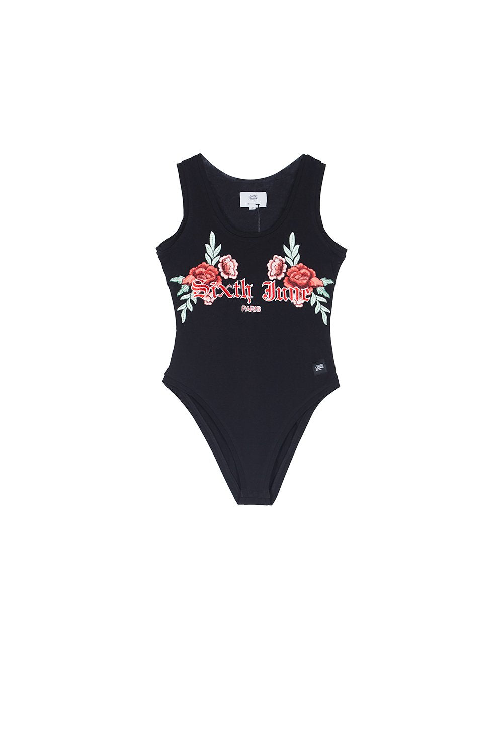 Body imprimé broderies fleurs noir