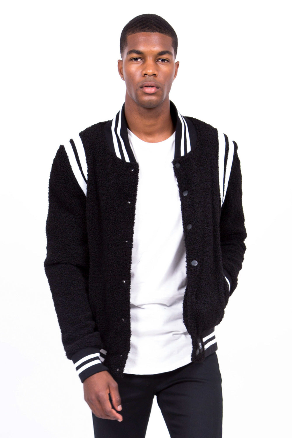 Sixth June - Bomber teddy sherpa bandes noir blanc