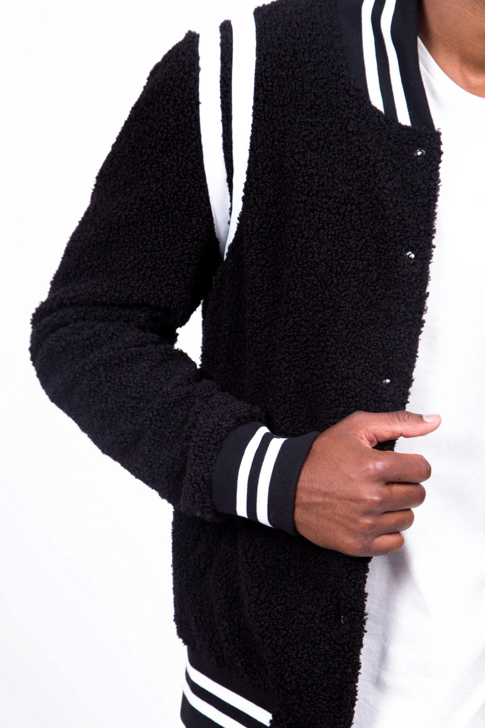 Sixth June - Bomber teddy sherpa bandes noir blanc