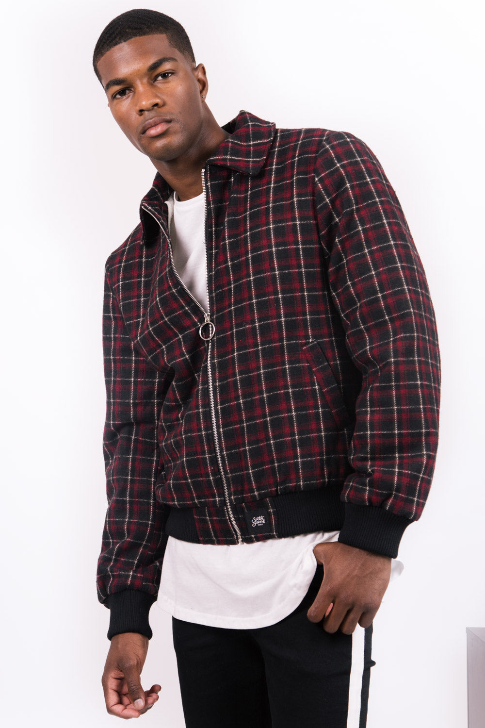 Sixth June - Blouson laine tartan noir rouge