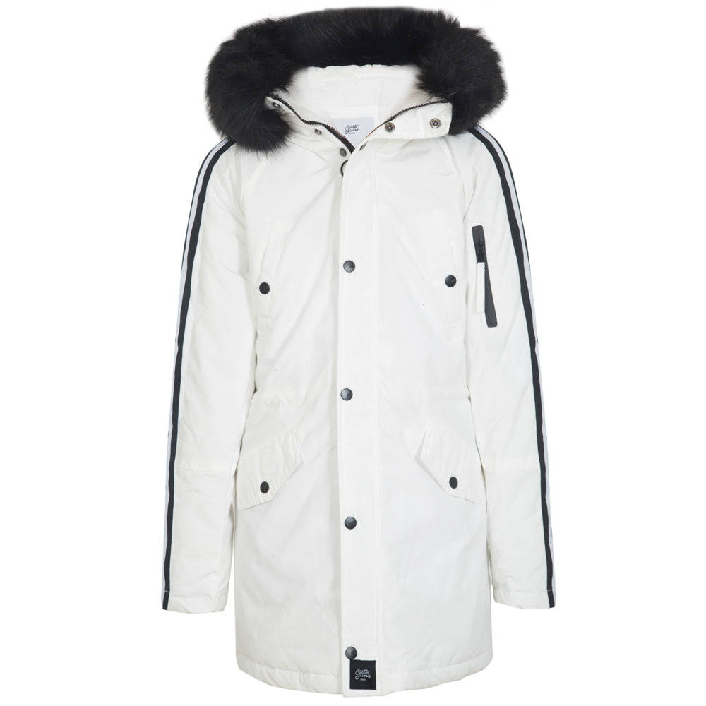 Sixth June - Parka bandes fourrure blanc noir