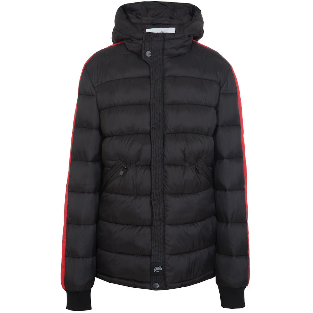 Sixth June - Doudoune bandes capuche noir rouge