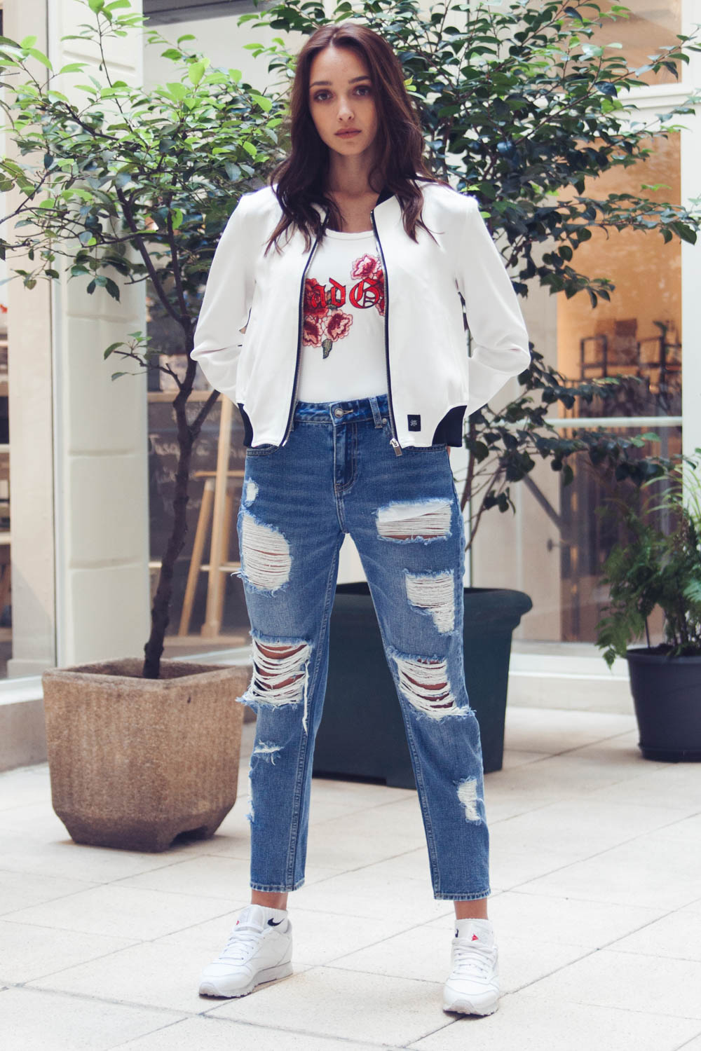 Sixth June - Veste Bad Gal broderie roses blanc