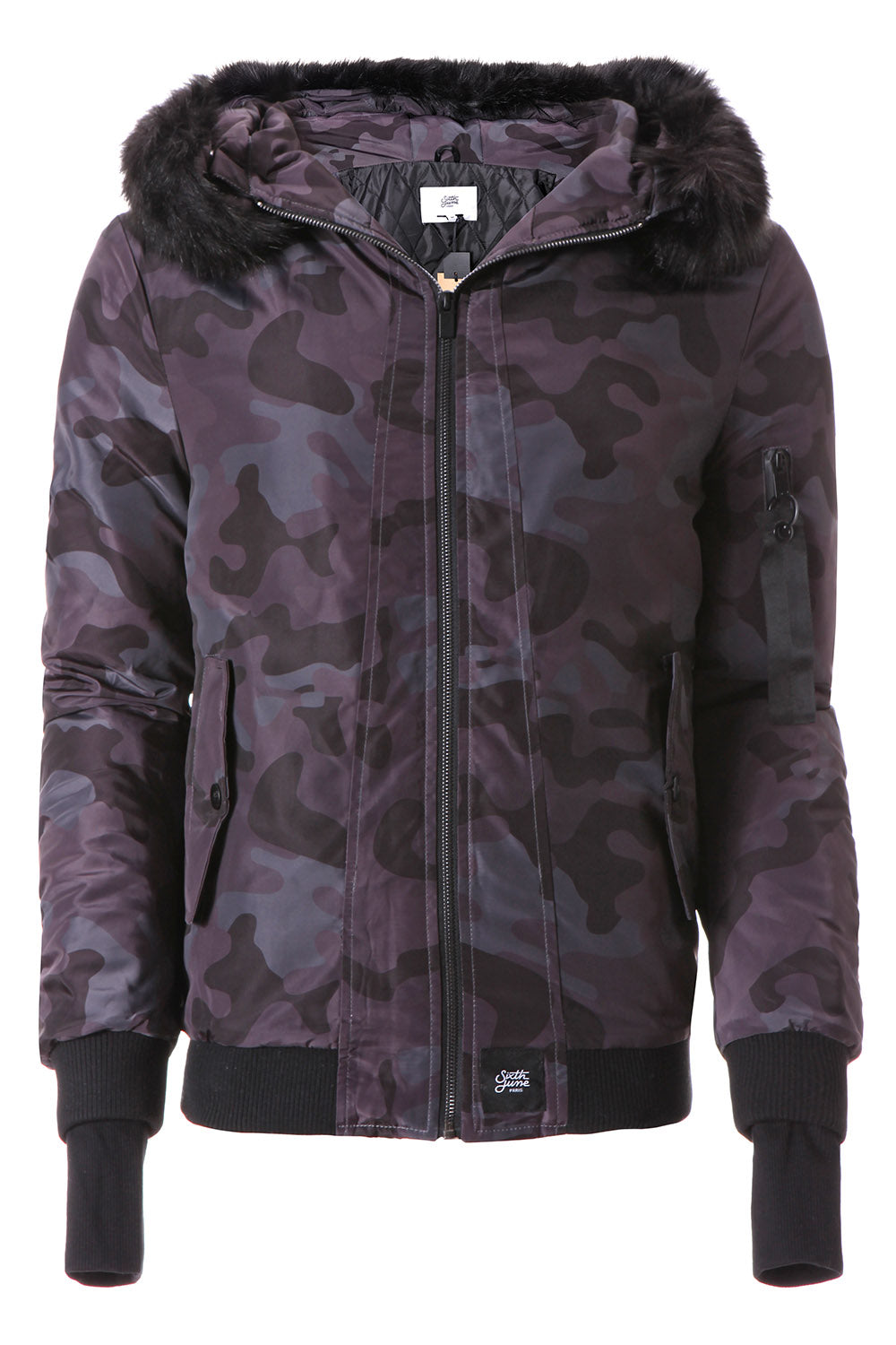Sixth June - Bomber camouflage capuche fourrure noir M2024CJA
