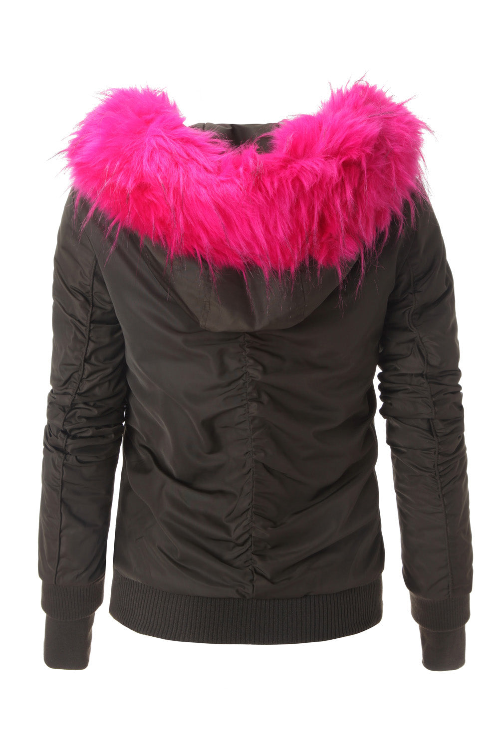 Sixth June - Bomber Femme capuche fourrure kaki rose W2030CJA