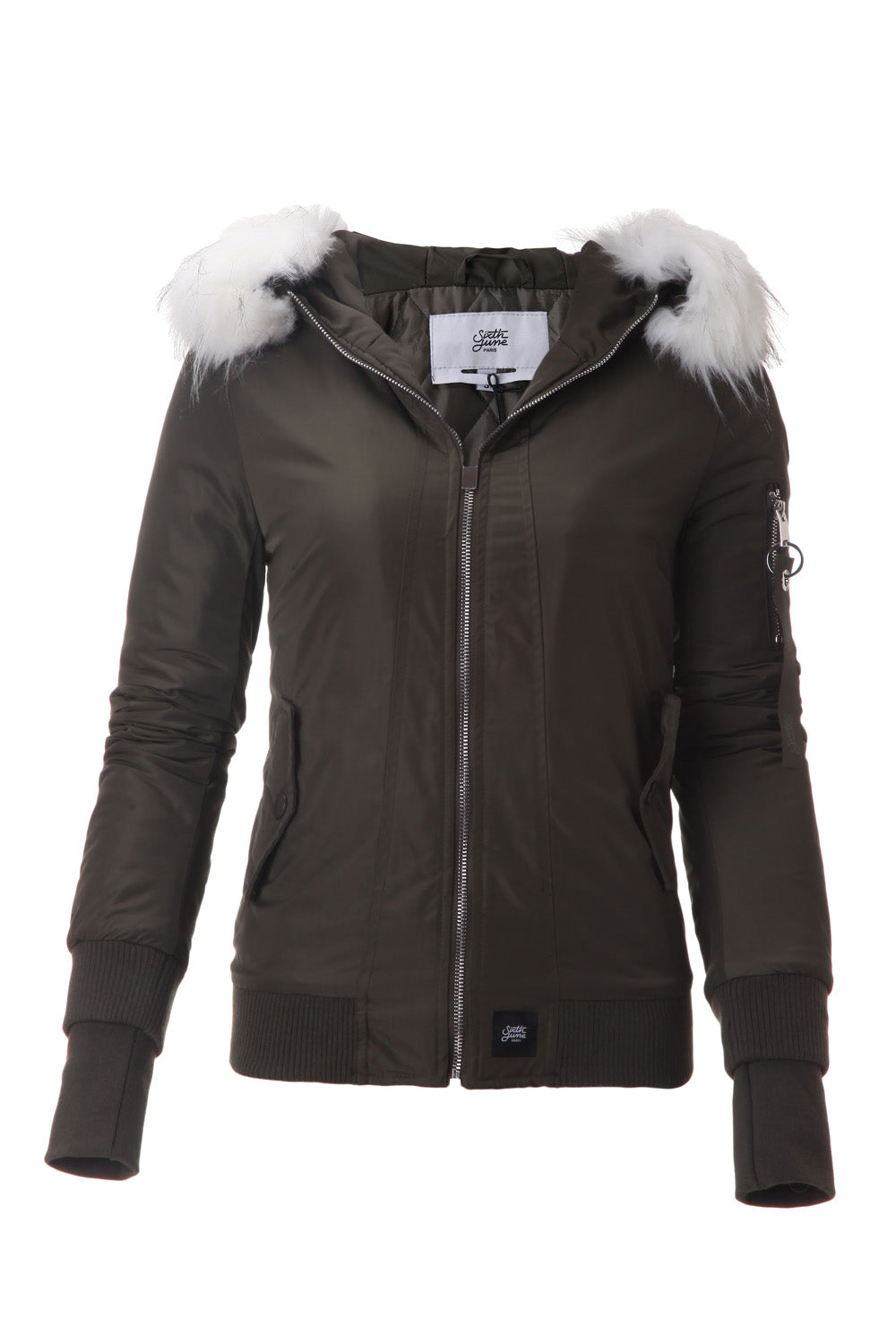 Sixth June - Bomber Femme capuche fourrure kaki blanc W2030CJA